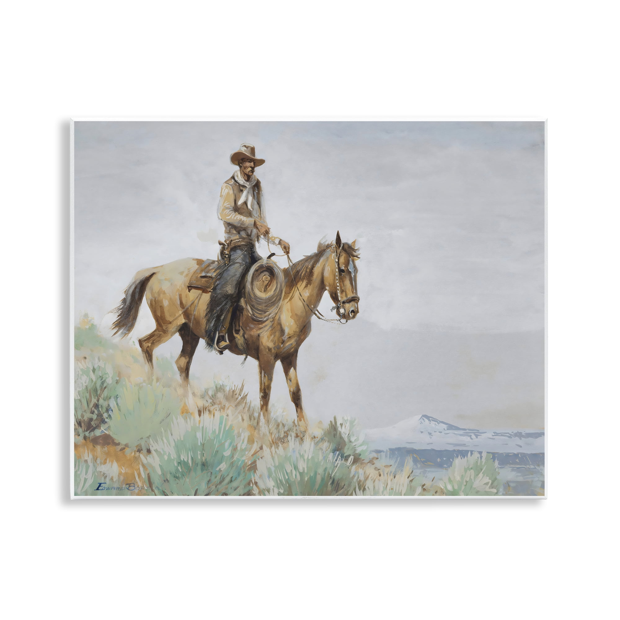 Stupell Industries Mounted Cowboy on Sagebrush Ridge Wall Plaque Art, design by Arlington Prints