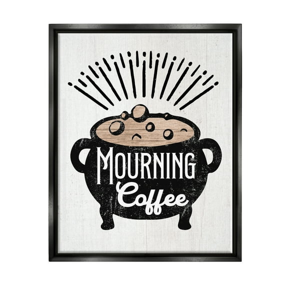 Stupell Industries Mourning Coffee Cauldron Holiday Painting Black Floater Framed Canvas Art Print Wall Art, 17 x 21