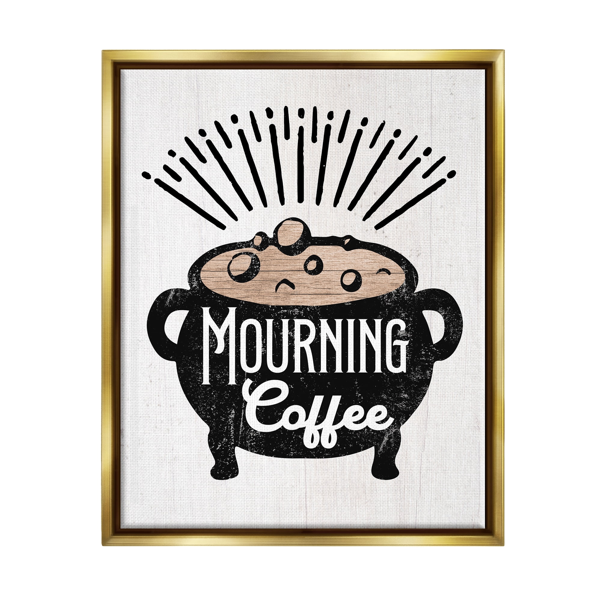 Stupell Industries Mourning Coffee Cauldron Holiday Painting Gold Floater Framed Canvas Art Print Wall Art, 25 x 31