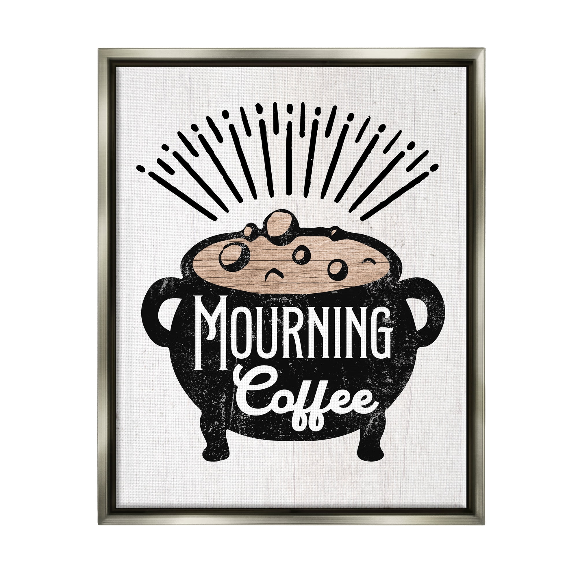 Stupell Industries Mourning Coffee Cauldron Holiday Painting Gray Floater Framed Canvas Art Print Wall Art, 17 x 21