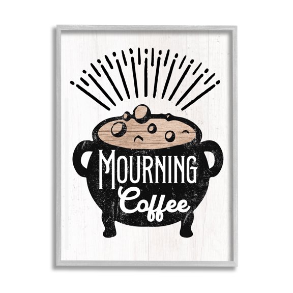 Stupell Industries Mourning Coffee Cauldron Holiday Painting Gray Framed Art Print Wall Art, 11 x 14