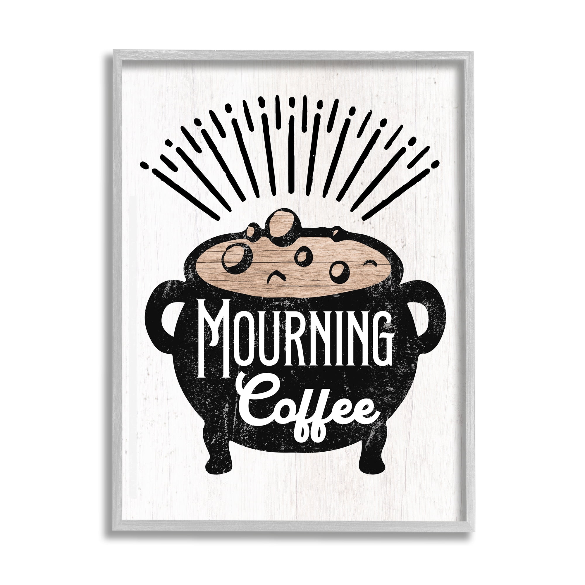 Stupell Industries Mourning Coffee Cauldron Holiday Painting Gray Framed Art Print Wall Art, 16 x 20