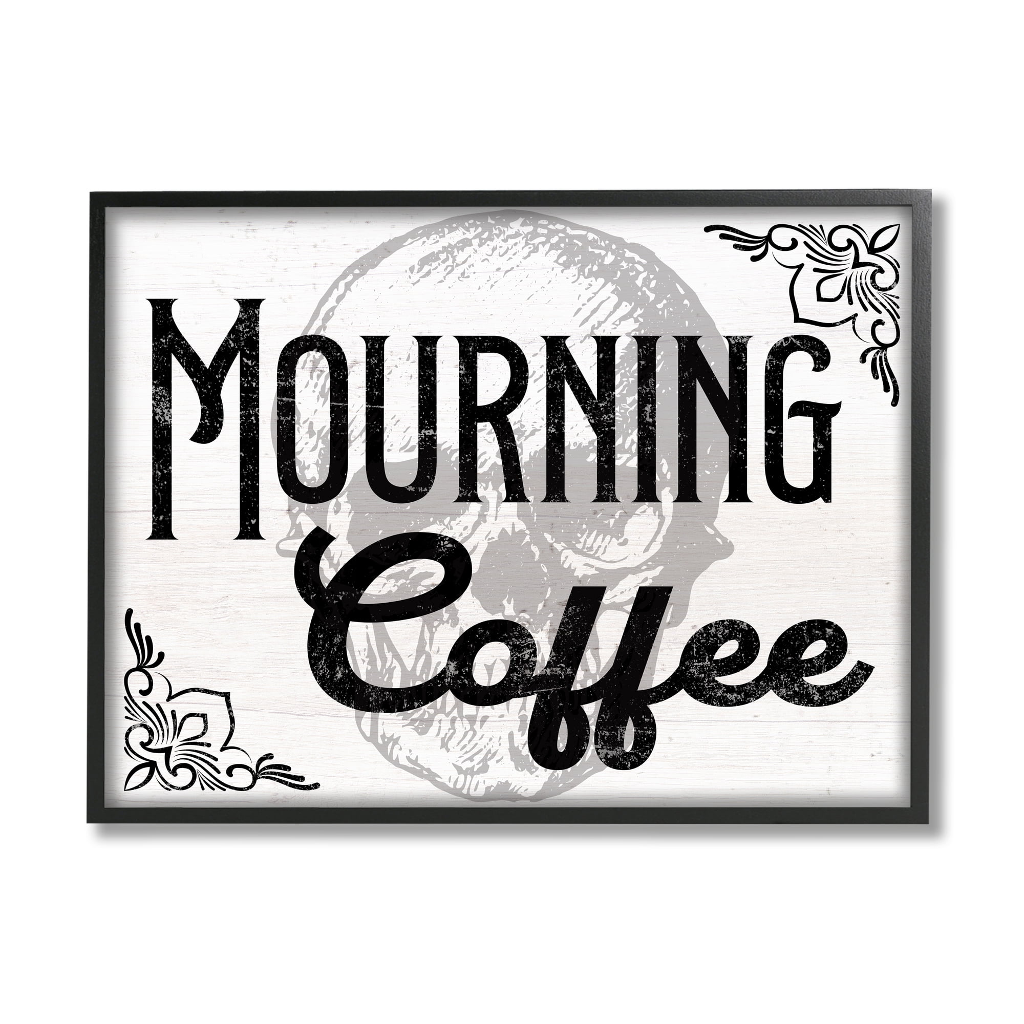 Stupell Industries Mourning Coffee Skull Holiday Painting Black Framed Art Print Wall Art, 20 x 16