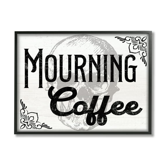 Stupell Industries Mourning Coffee Skull Holiday Painting Black Framed Art Print Wall Art, 30 x 24