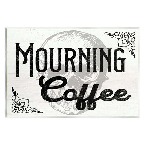 Stupell Industries Mourning Coffee Skull Holiday Painting Unframed Art Print Wall Art, 15 x 10
