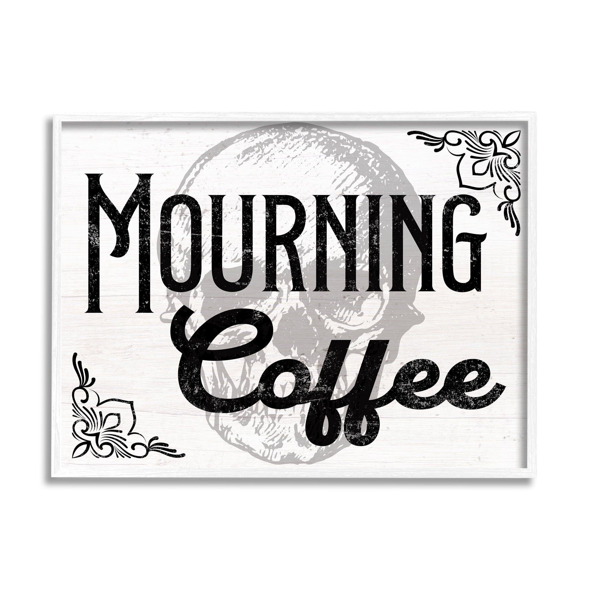 Stupell Industries Mourning Coffee Skull Holiday Painting White Framed Art Print Wall Art, 30 x 24