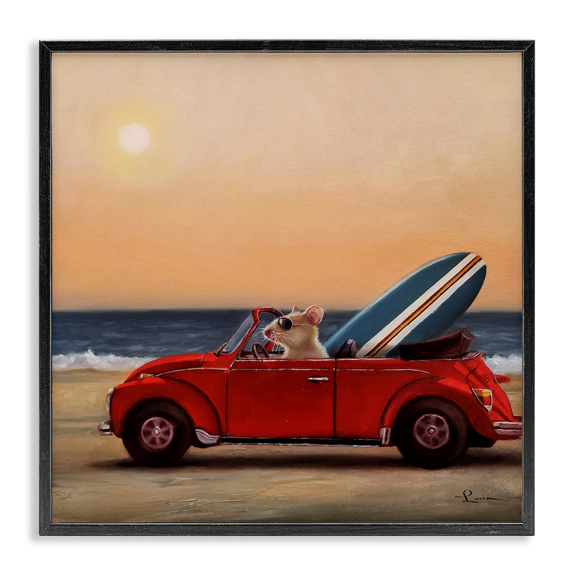 Stupell Industries Mouse Beach Coast Cruise Animals & Insects Painting Black Framed Art Print Wall Art, 17 x 17