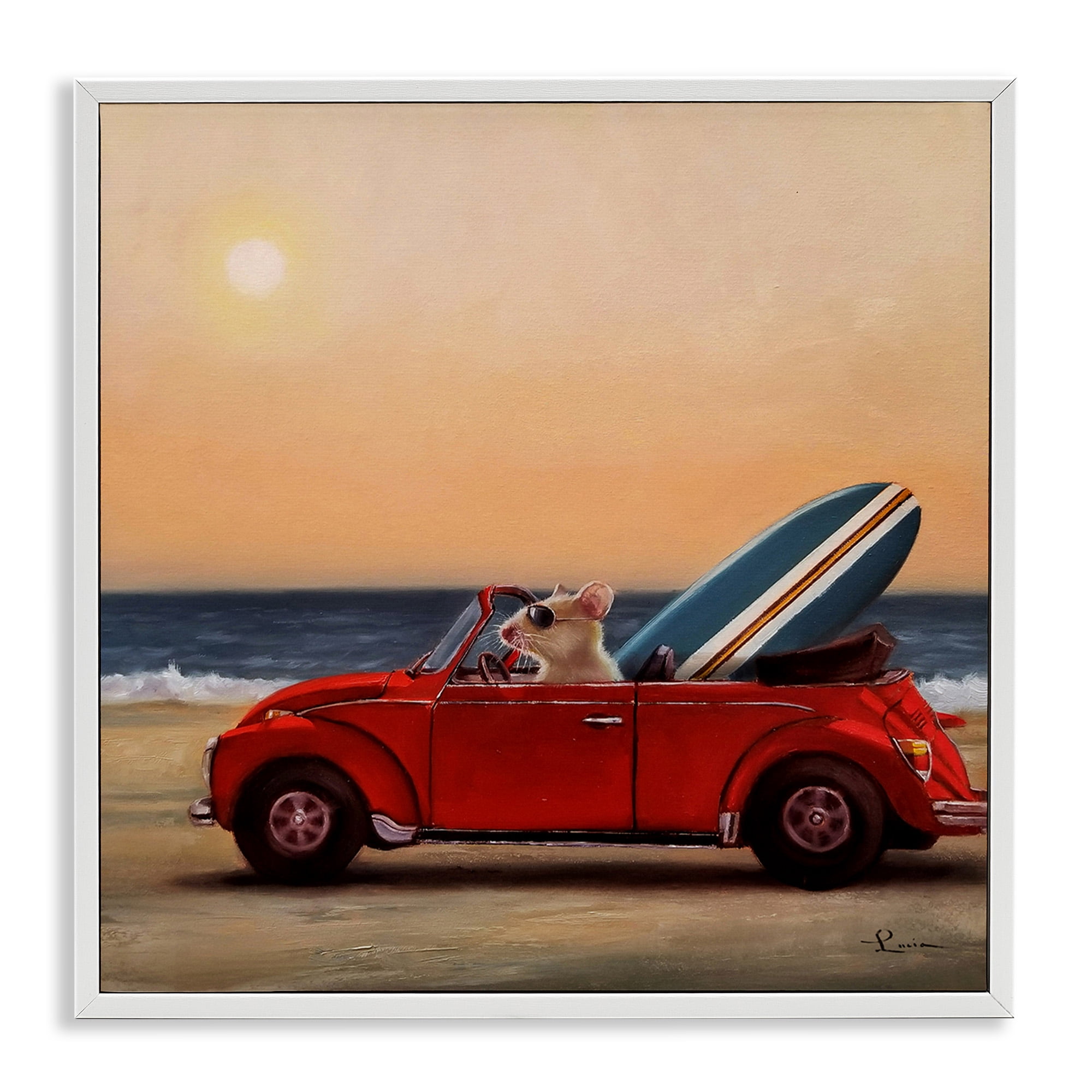 Stupell Industries Mouse Beach Coast Cruise Animals & Insects Painting White Framed Art Print Wall Art, 12 x 12