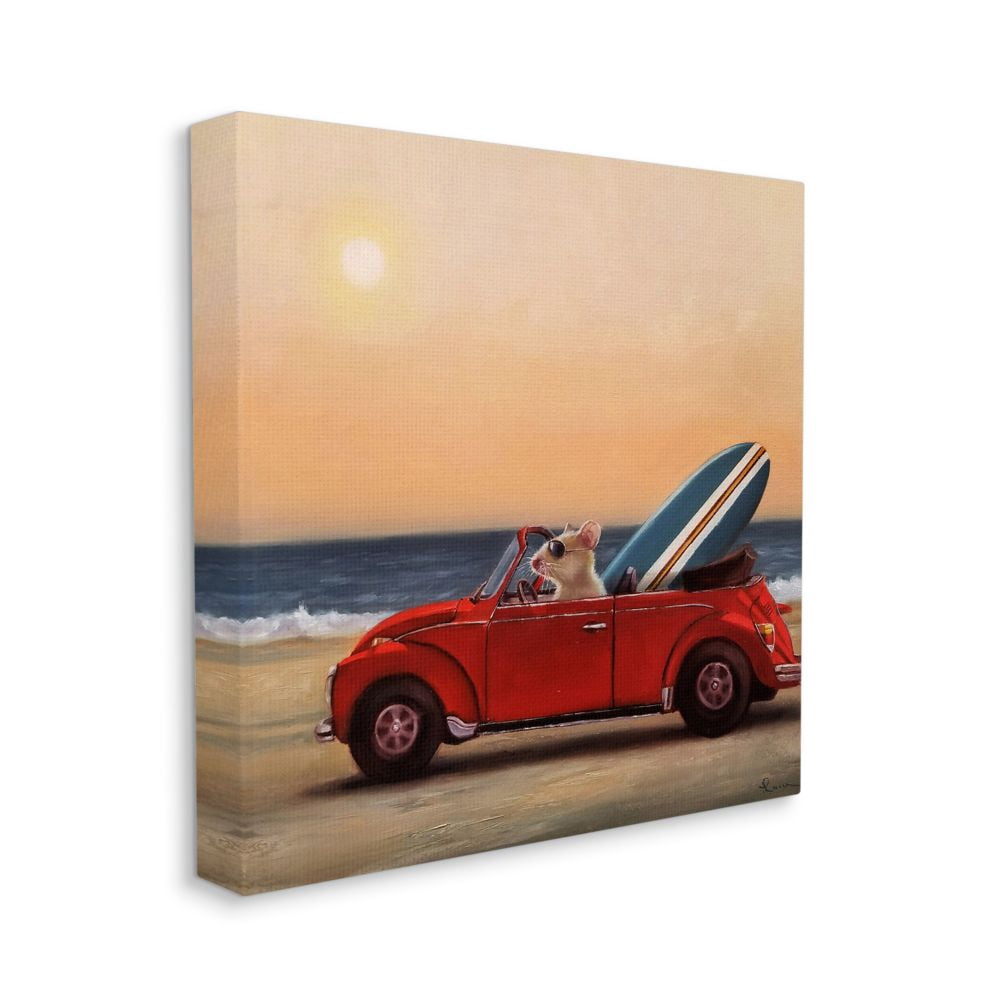 Stupell Industries Mouse Beach Cruise Surf and Sand Car Canvas Wall Art Design by Lucia Heffernan, 30" x 30"