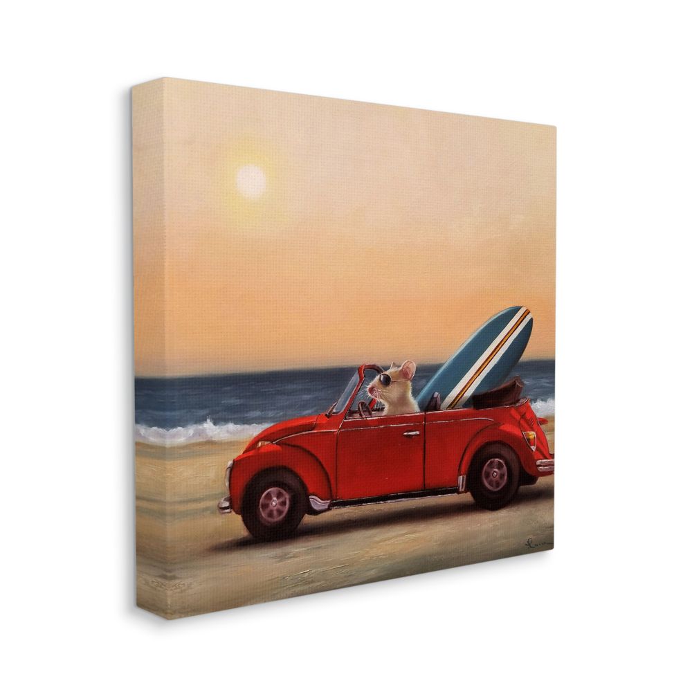 Stupell Industries Mouse Beach Cruise Surf and Sand Car Canvas Wall Art Design by Lucia Heffernan