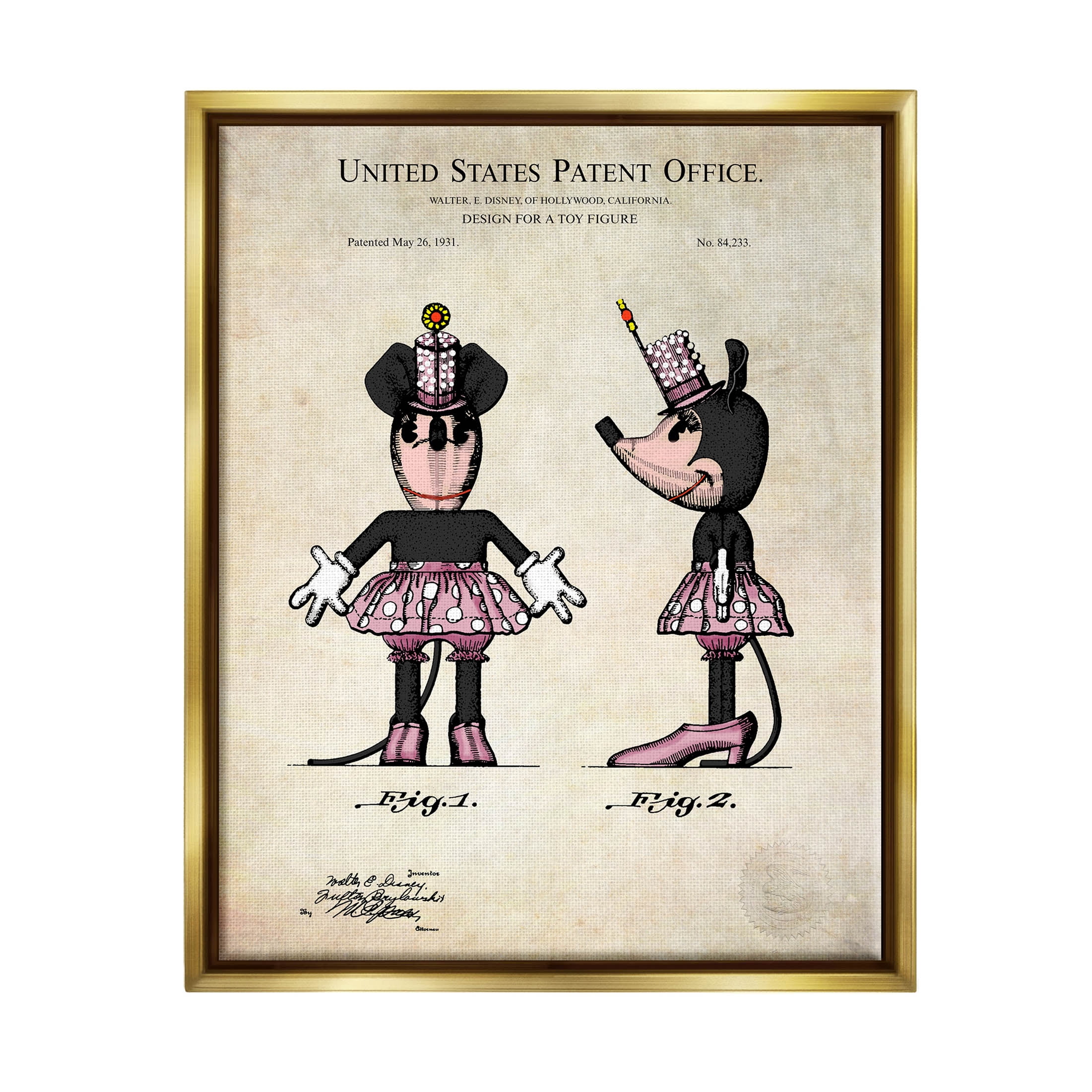 Stupell Industries Mouse Character Figure Diagram Graphic Art Metallic Gold Floating Framed Canvas Print Wall Art, Design by Karl Hronek