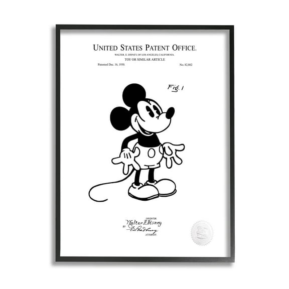 Stupell Industries Mouse Character Toy Diagram Graphic Art Black Framed Art Print Wall Art, Design by Karl Hronek