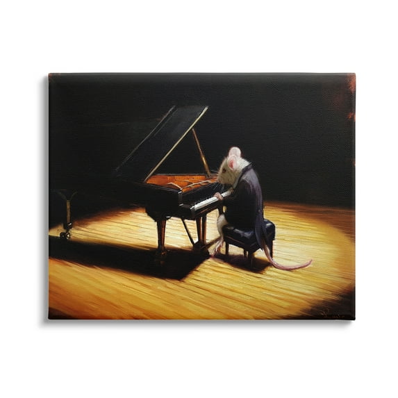 Stupell Industries Mouse Musician Playing Grand Piano Stage Spotlight Painting Gallery Wrapped Canvas Print Wall Art, Design by Lucia Heffernan