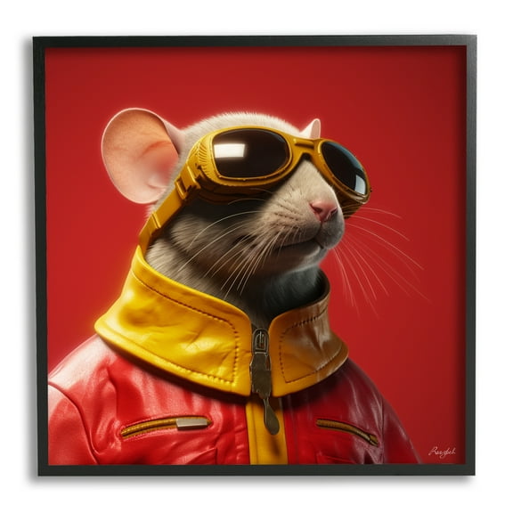 Stupell Industries Mouse in Red Portrait Animals & Insects Painting Black Framed Art Print Wall Art, 12 x 12