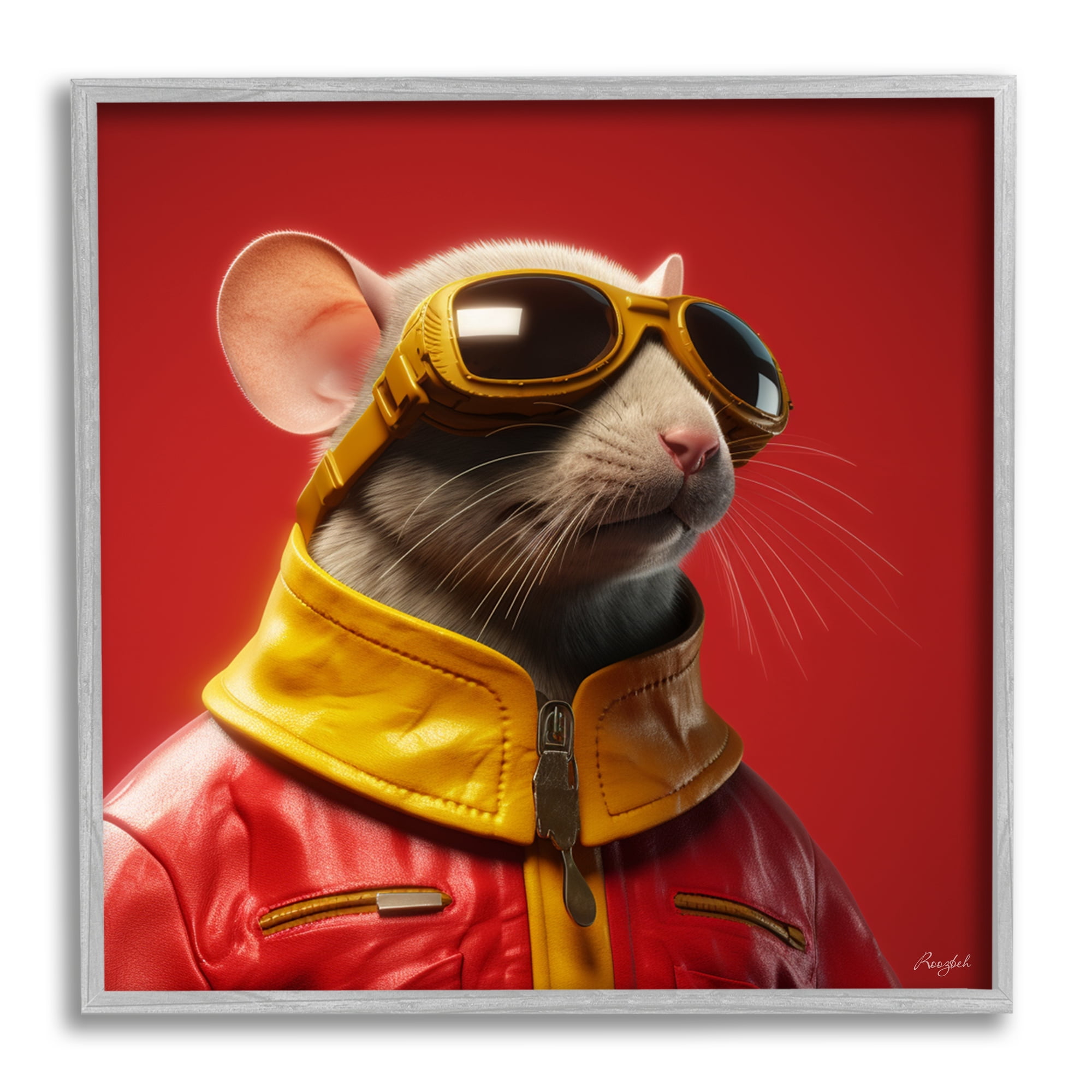 Stupell Industries Mouse in Red Portrait Animals & Insects Painting Gray Framed Art Print Wall Art, 24 x 24