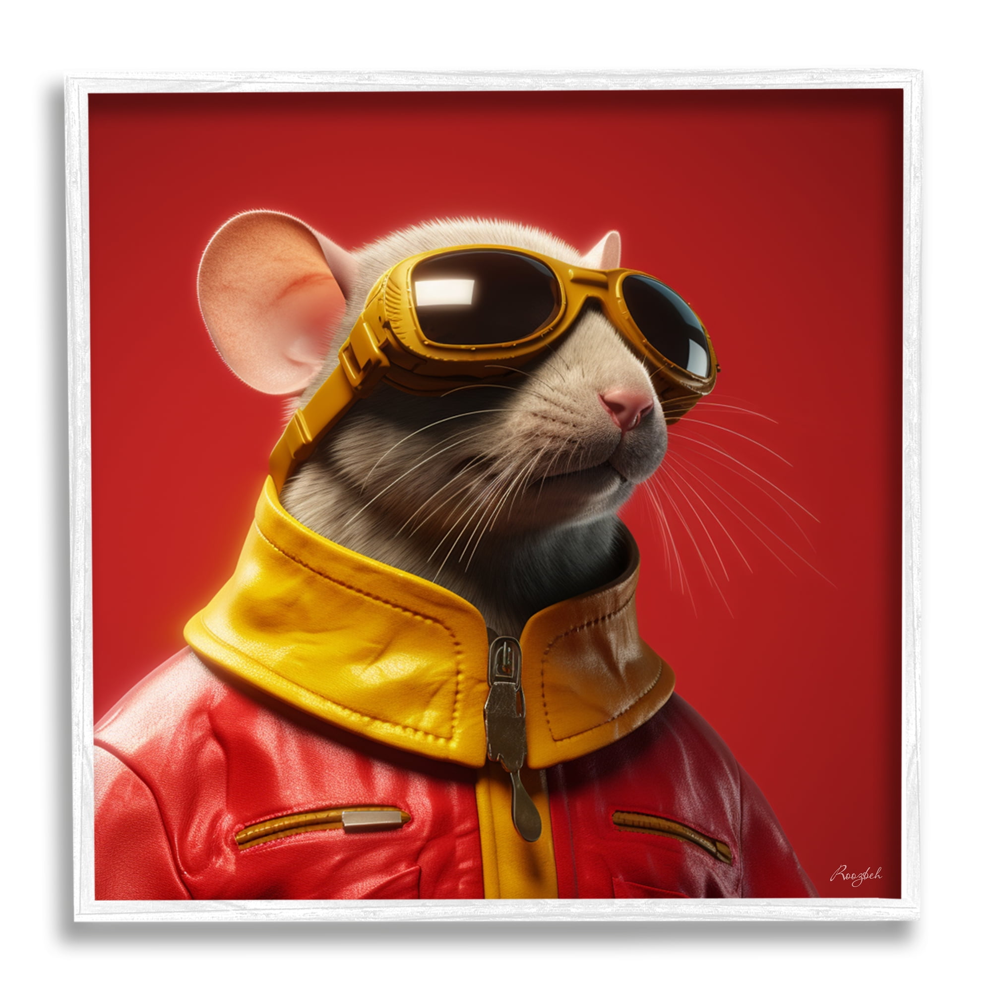 Stupell Industries Mouse in Red Portrait Animals & Insects Painting White Framed Art Print Wall Art, 24 x 24