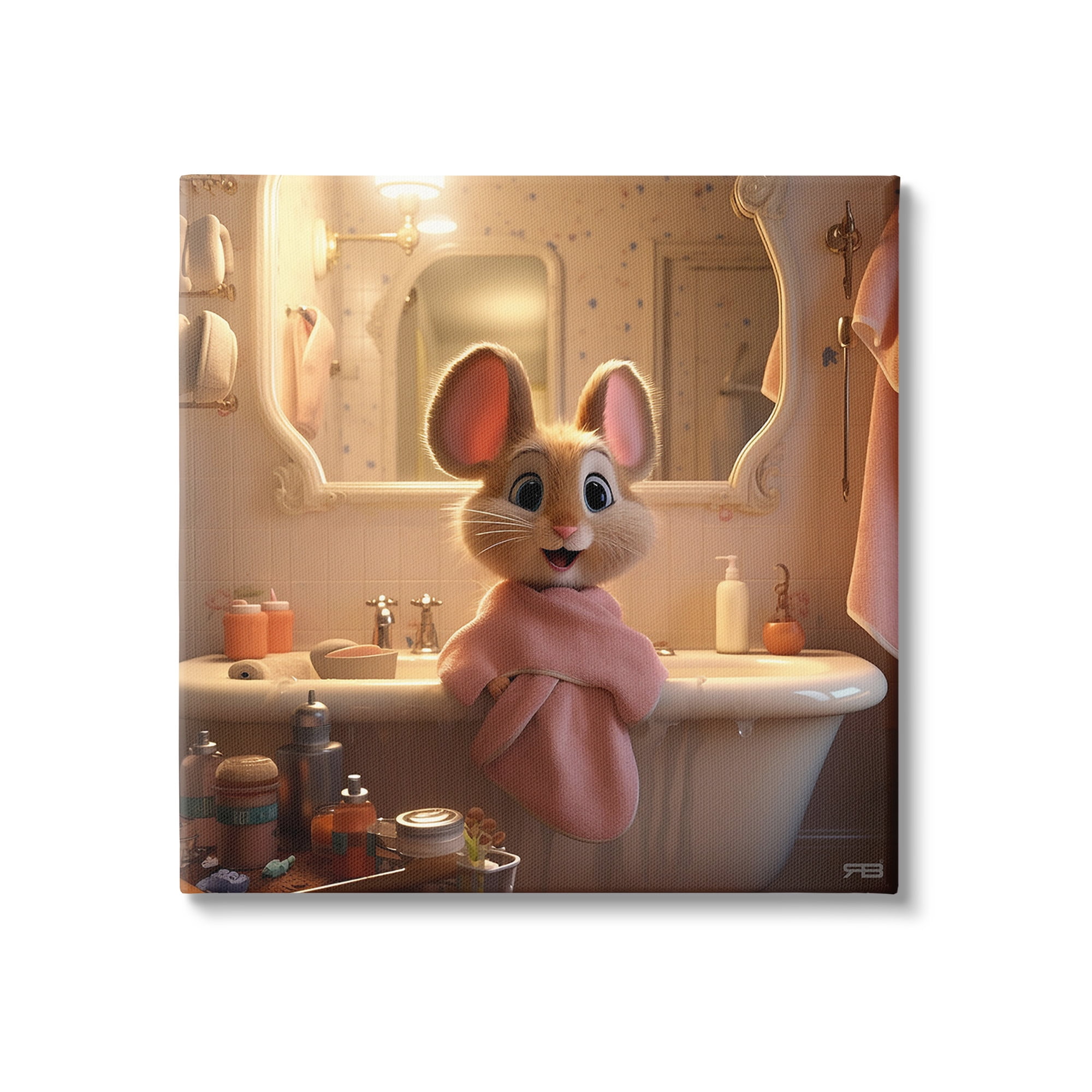 Stupell Industries Mouse in Relaxing Bath Animals & Insects Painting Gallery Wrapped Canvas Art Print Wall Art, 30 x 30