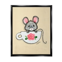 Stupell Industries Mouse in Teacup Animals & Insects Painting Black Floater Framed Canvas Art Print Wall Art, 17 x 21