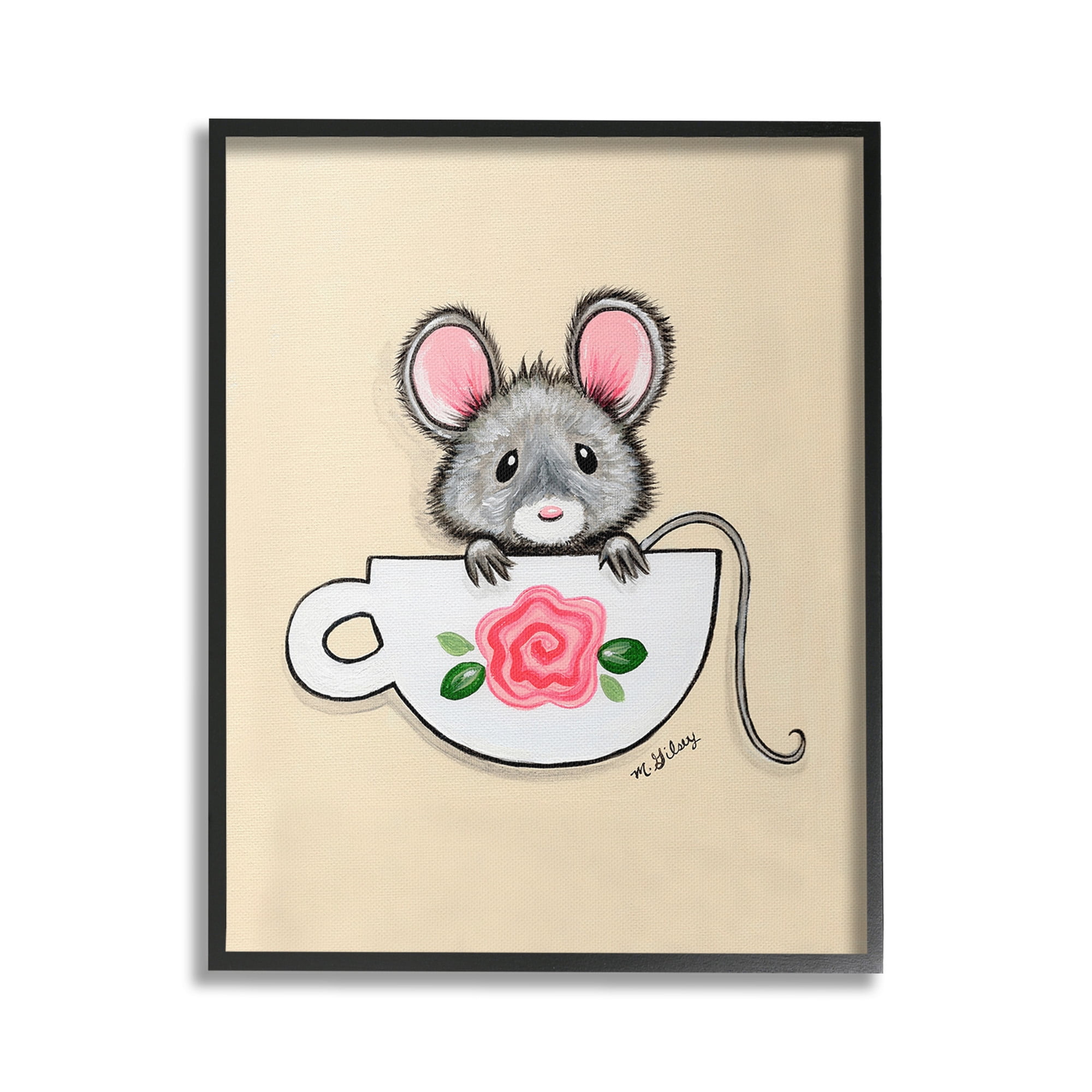 Stupell Industries Mouse in Teacup Animals & Insects Painting Black Framed Art Print Wall Art, 16 x 20