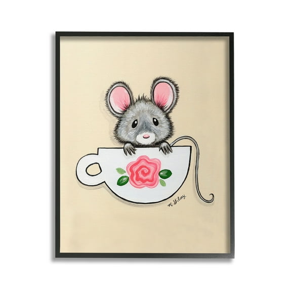 Stupell Industries Mouse in Teacup Animals & Insects Painting Black Framed Art Print Wall Art, 24 x 30
