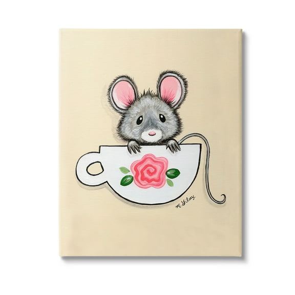 Stupell Industries Mouse in Teacup Animals & Insects Painting Gallery Wrapped Canvas Art Print Wall Art, 16 x 20