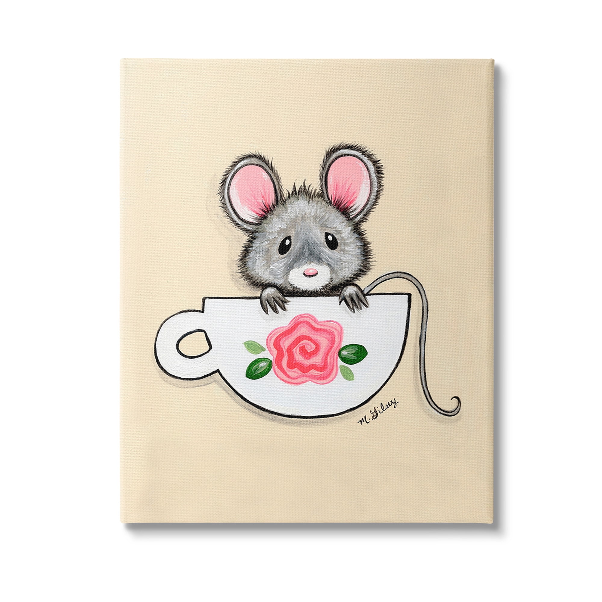 Stupell Industries Mouse in Teacup Animals & Insects Painting Gallery Wrapped Canvas Art Print Wall Art, 24 x 30