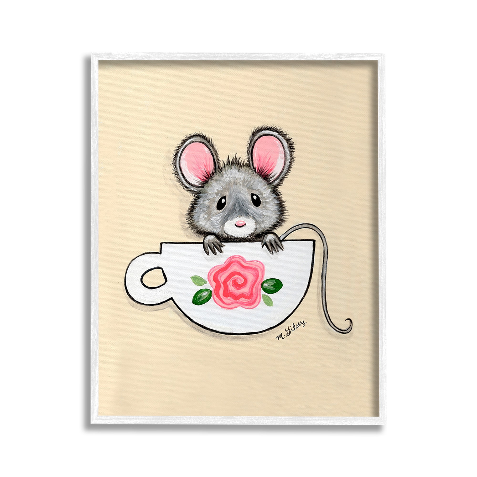 Stupell Industries Mouse in Teacup Animals & Insects Painting White Framed Art Print Wall Art, 11 x 14