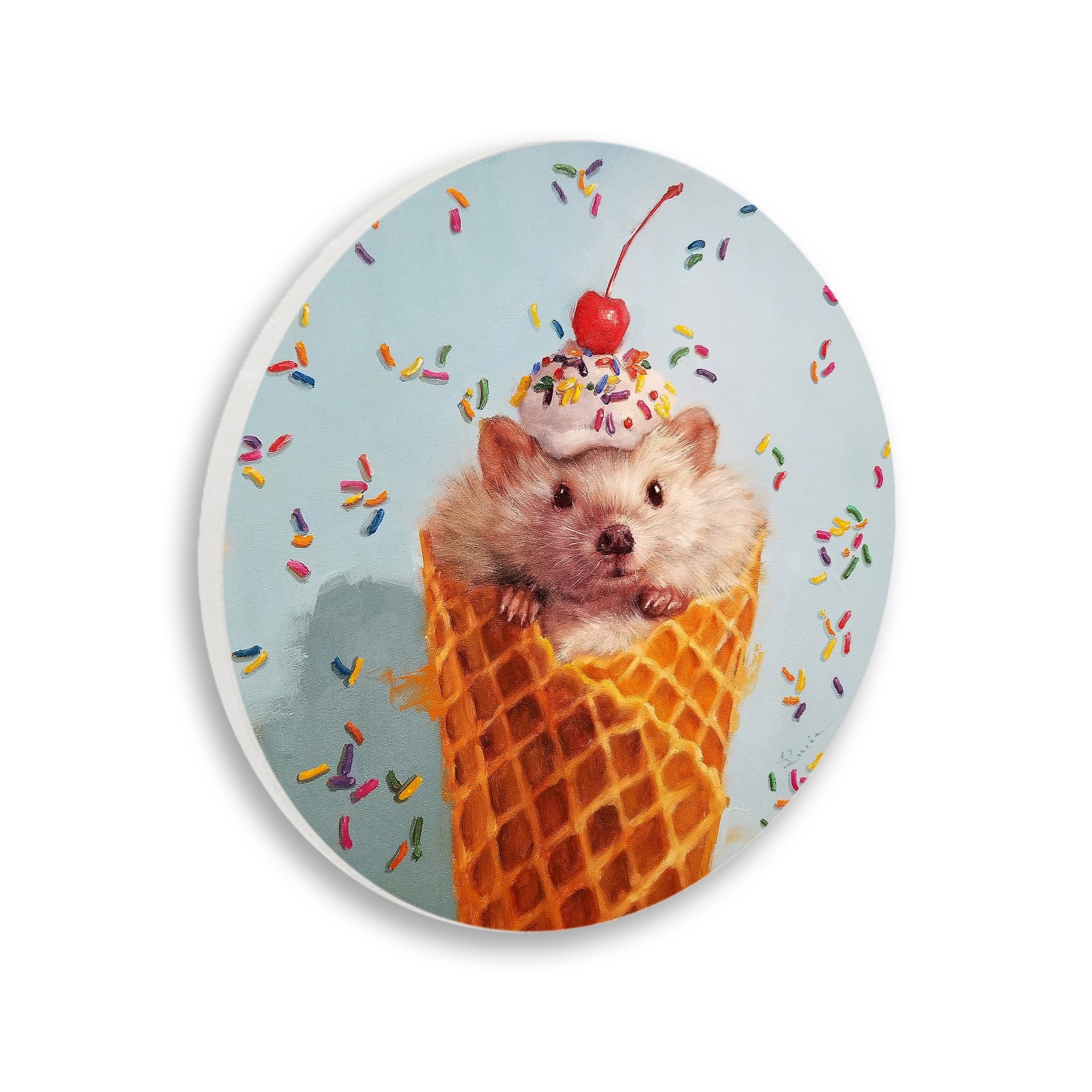 Stupell Industries Mouse with Cherry Dessert Ice Cream Cone Painting,12 x 12,Design By Lucia Heffernan