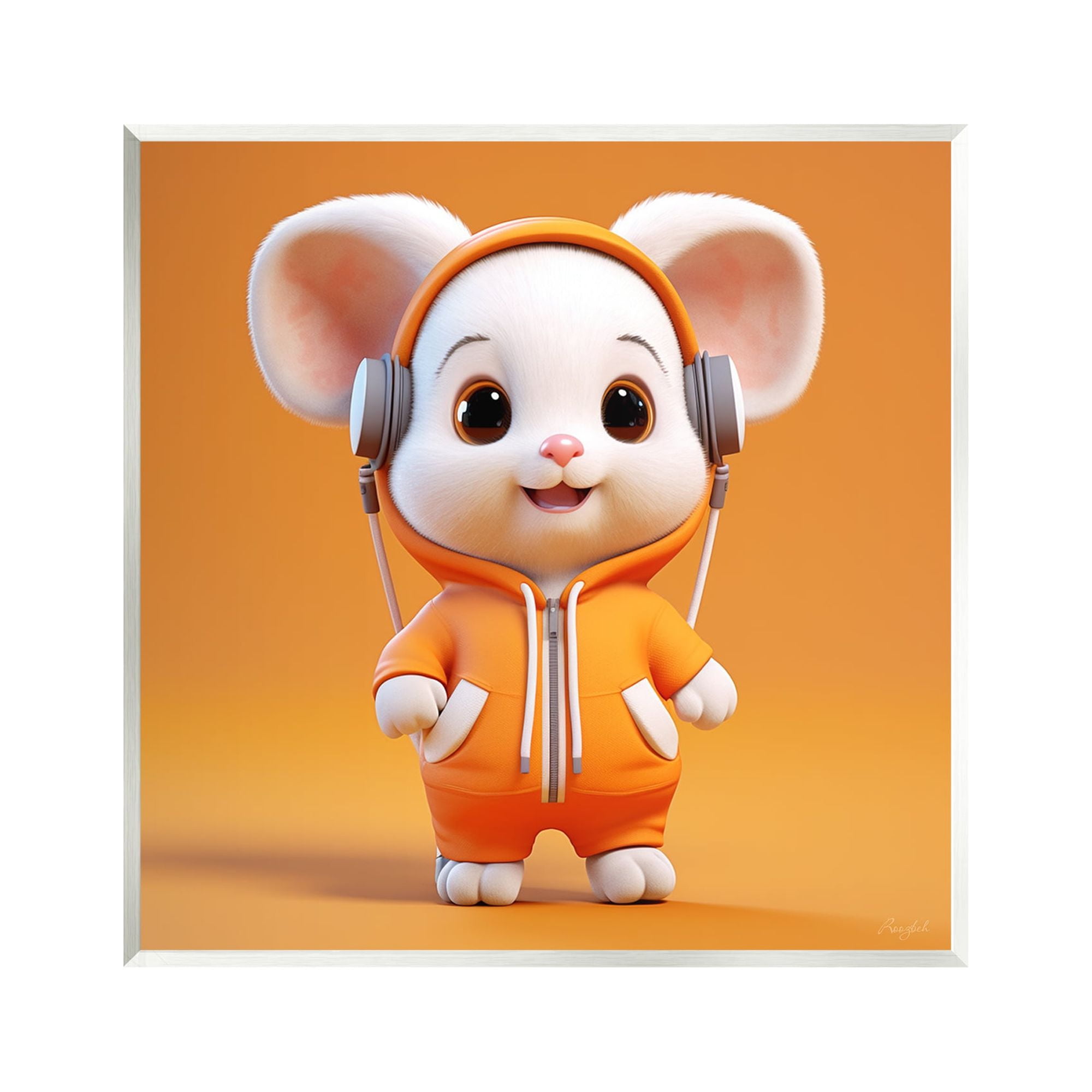 Stupell Industries Mouse with Headphones Animals & Insects Painting Unframed Art Print Wall Art, 12 x 12