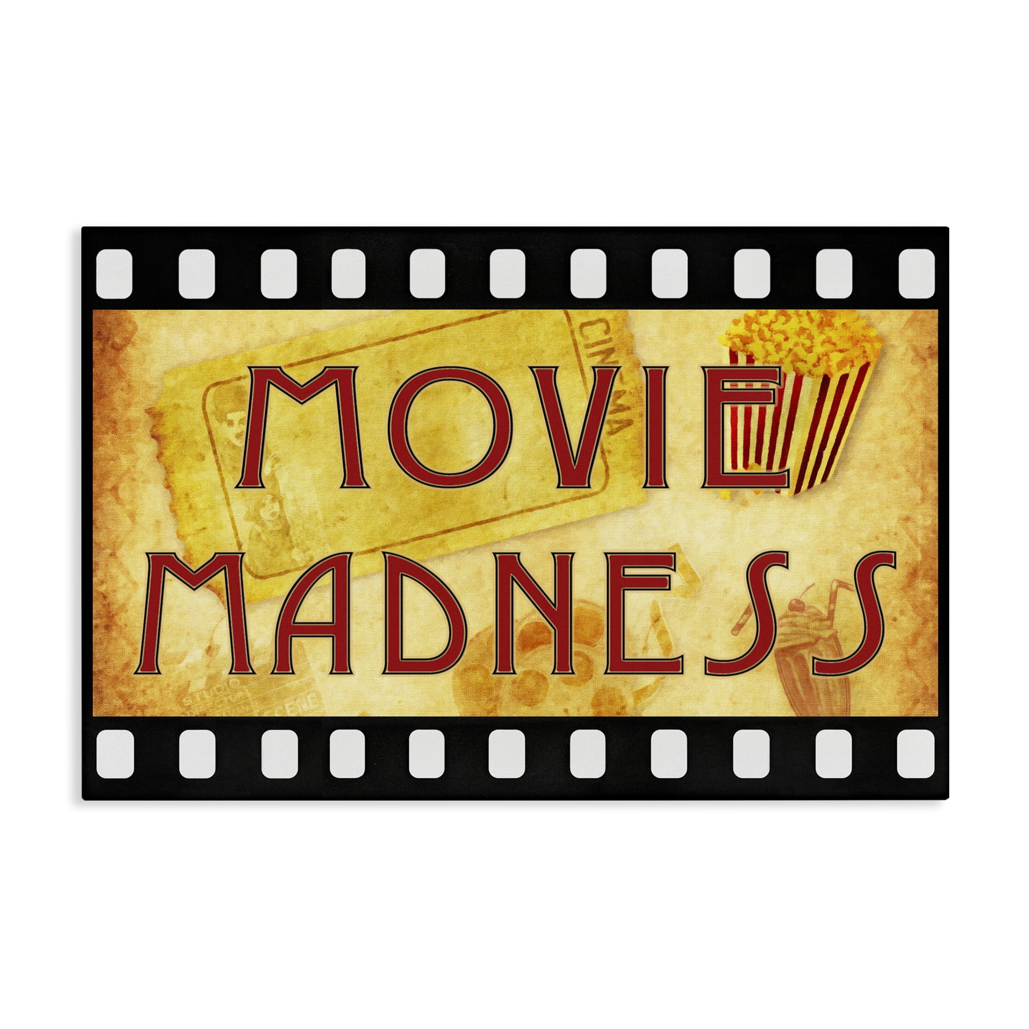 Stupell Industries Movie Madness Classic Sign Entertainment Painting Wrapped Canvas Art Print Wall Art, 36 x 24