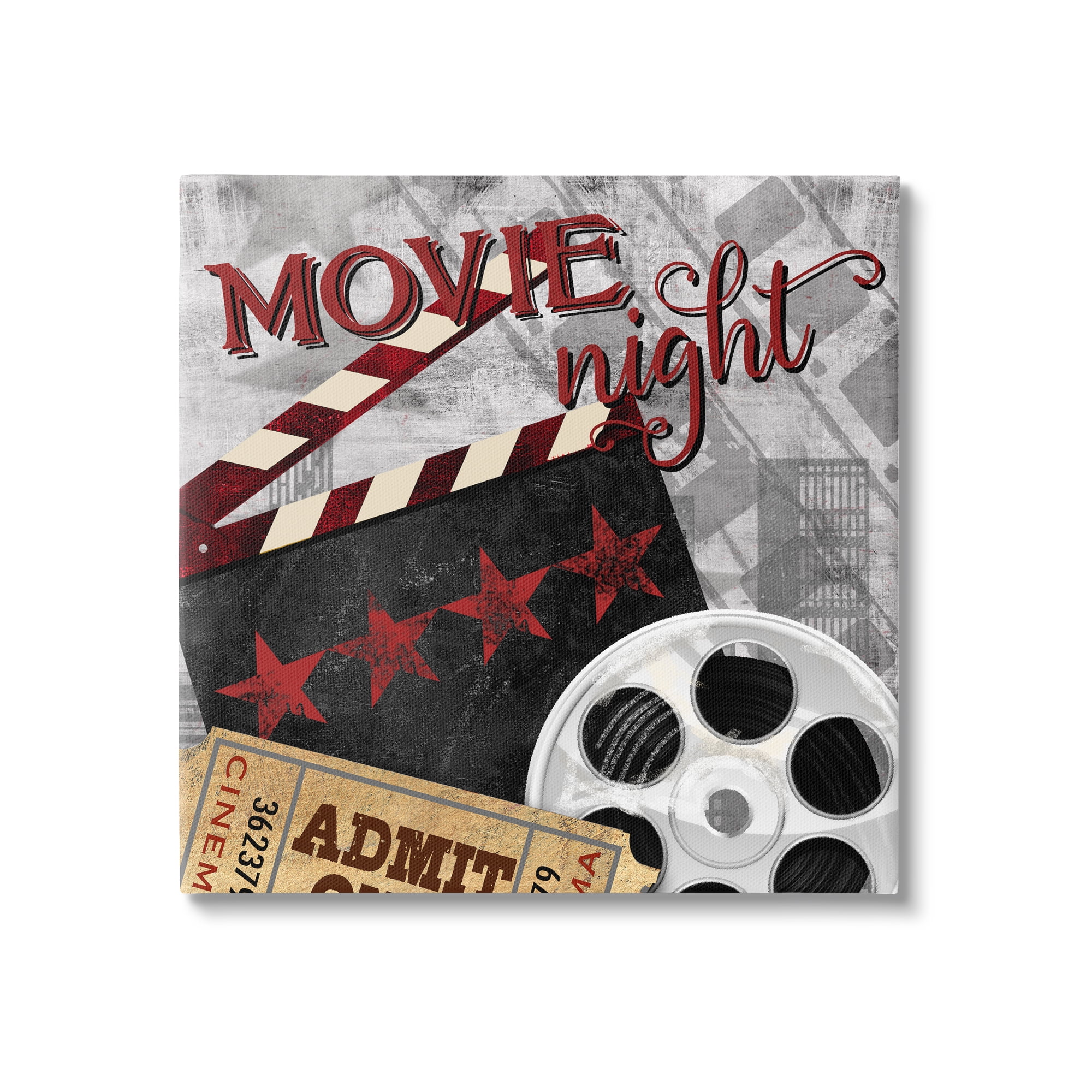 Stupell Industries Movie Night Cinema Reel Entertainment Ticket Sign Graphic Art Gallery Wrapped Canvas Print Wall Art, Design by Conrad Knutsen