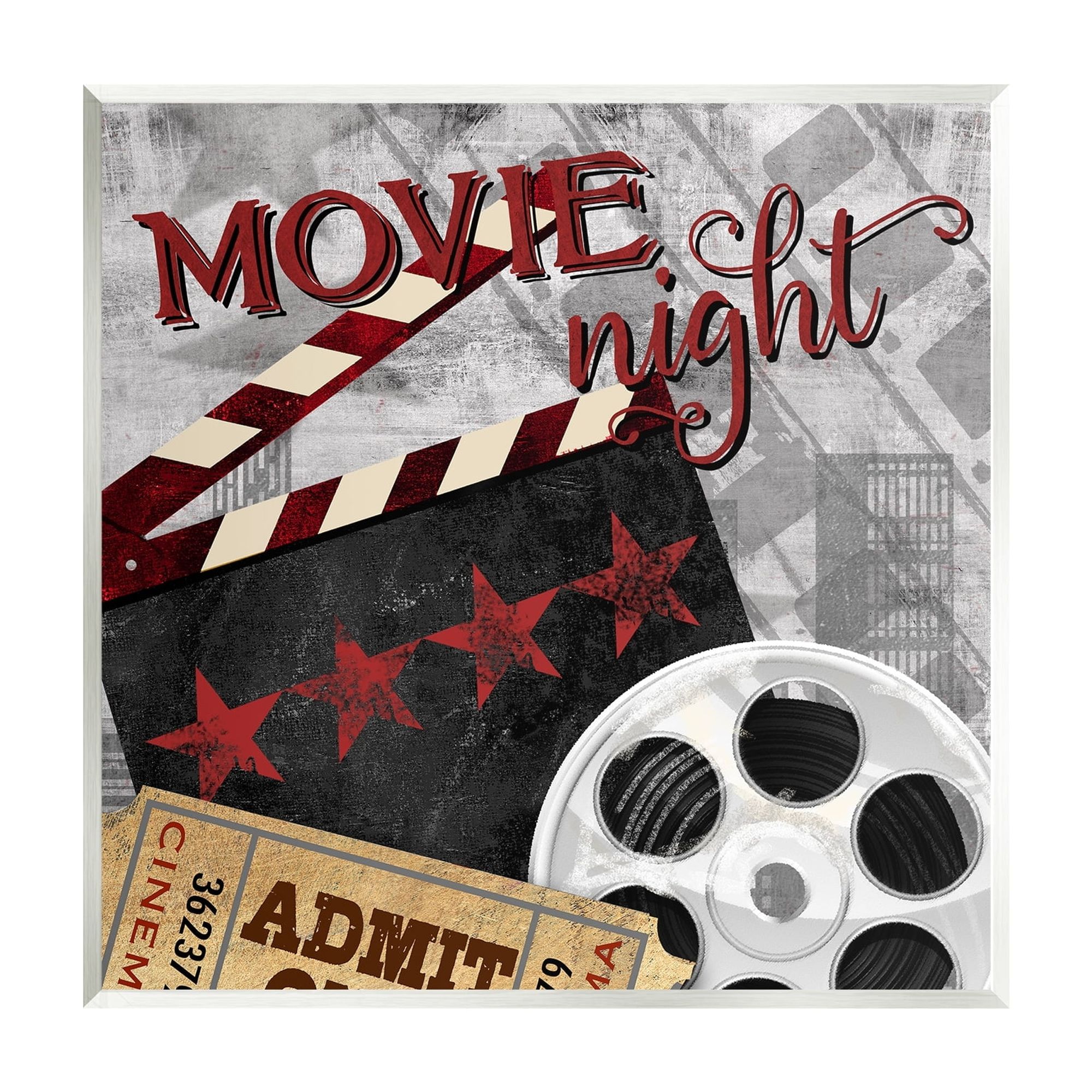 Stupell Industries Movie Night Cinema Reel Entertainment Ticket Sign Graphic Art Unframed Art Print Wall Art, Design by Conrad Knutsen