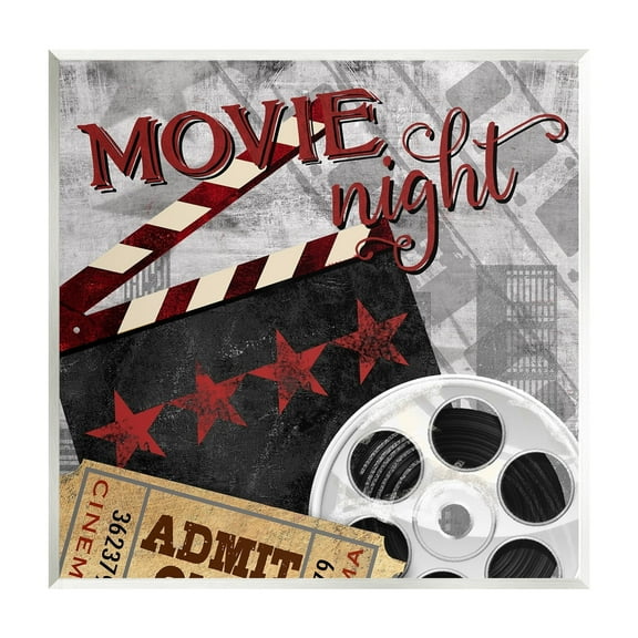 Stupell Industries Movie Night Cinema Reel Entertainment Ticket Sign Graphic Art Unframed Art Print Wall Art, Design by Conrad Knutsen