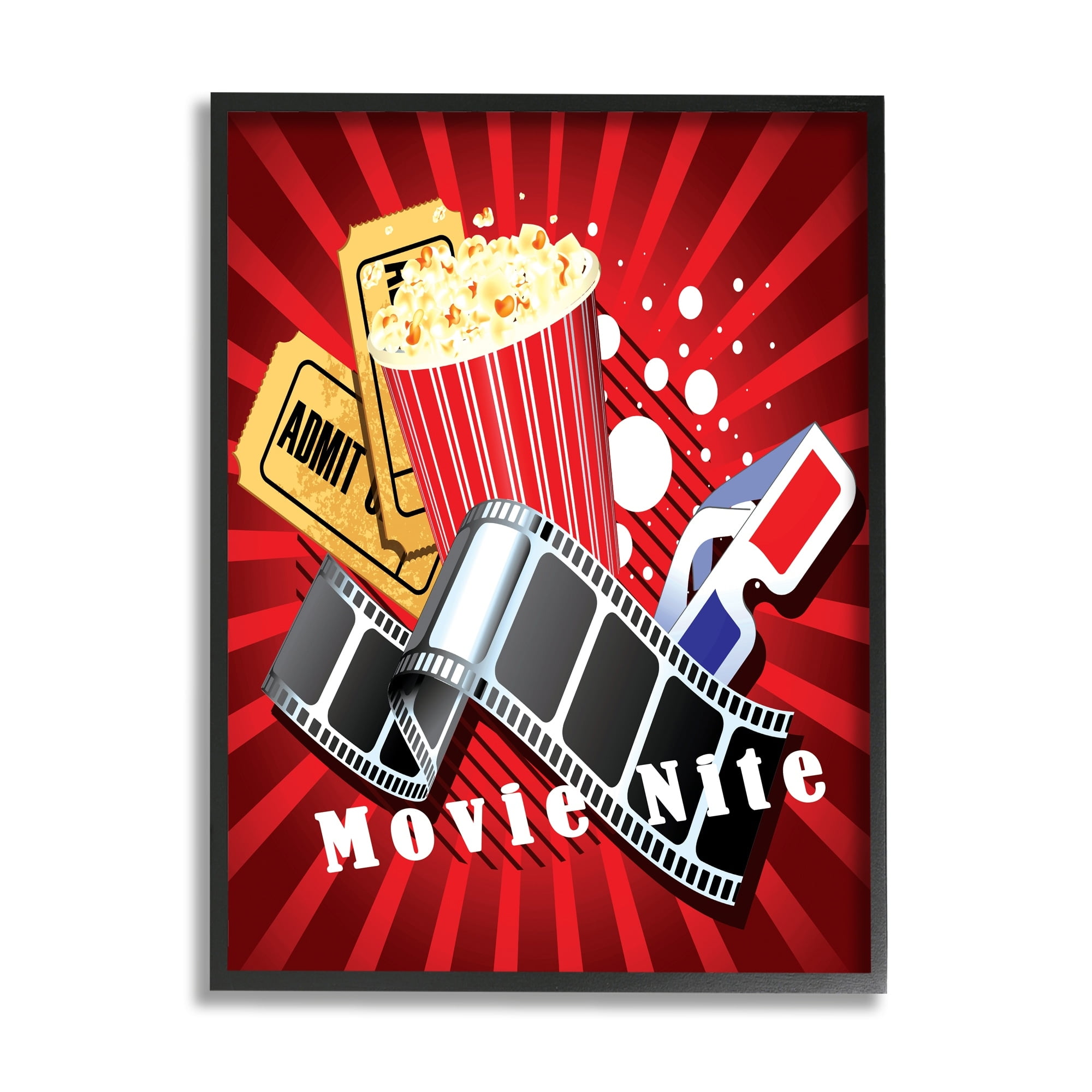 Stupell Industries Movie Nite Striped Vintage Cinema Popcorn Sign Graphic Art Black Framed Art Print Wall Art, Design by Yvonne Coleman Burney