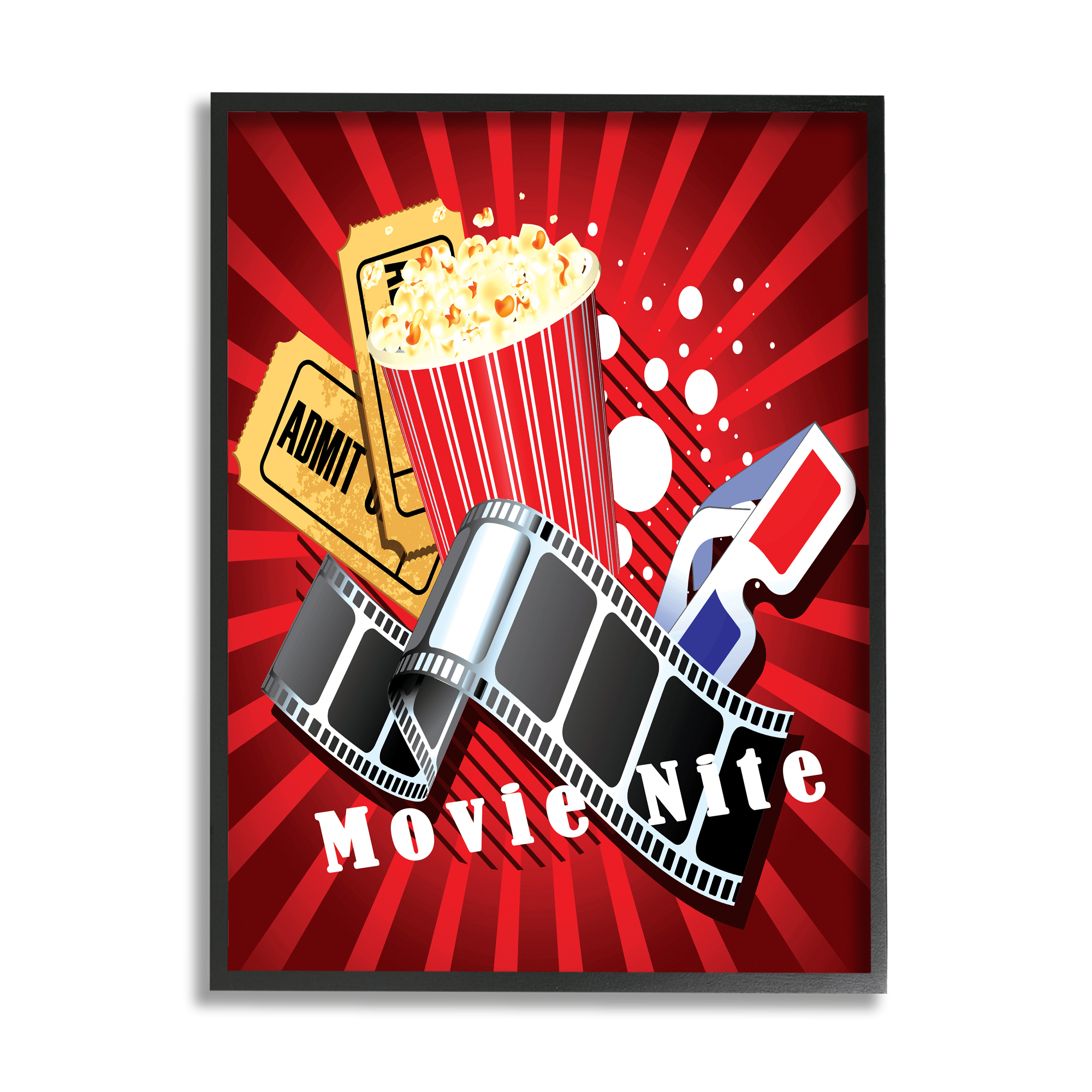 Stupell Industries Movie Nite Striped Vintage Cinema Popcorn Sign Graphic Art Black Framed Art Print Wall Art, Design by Yvonne Coleman Burney