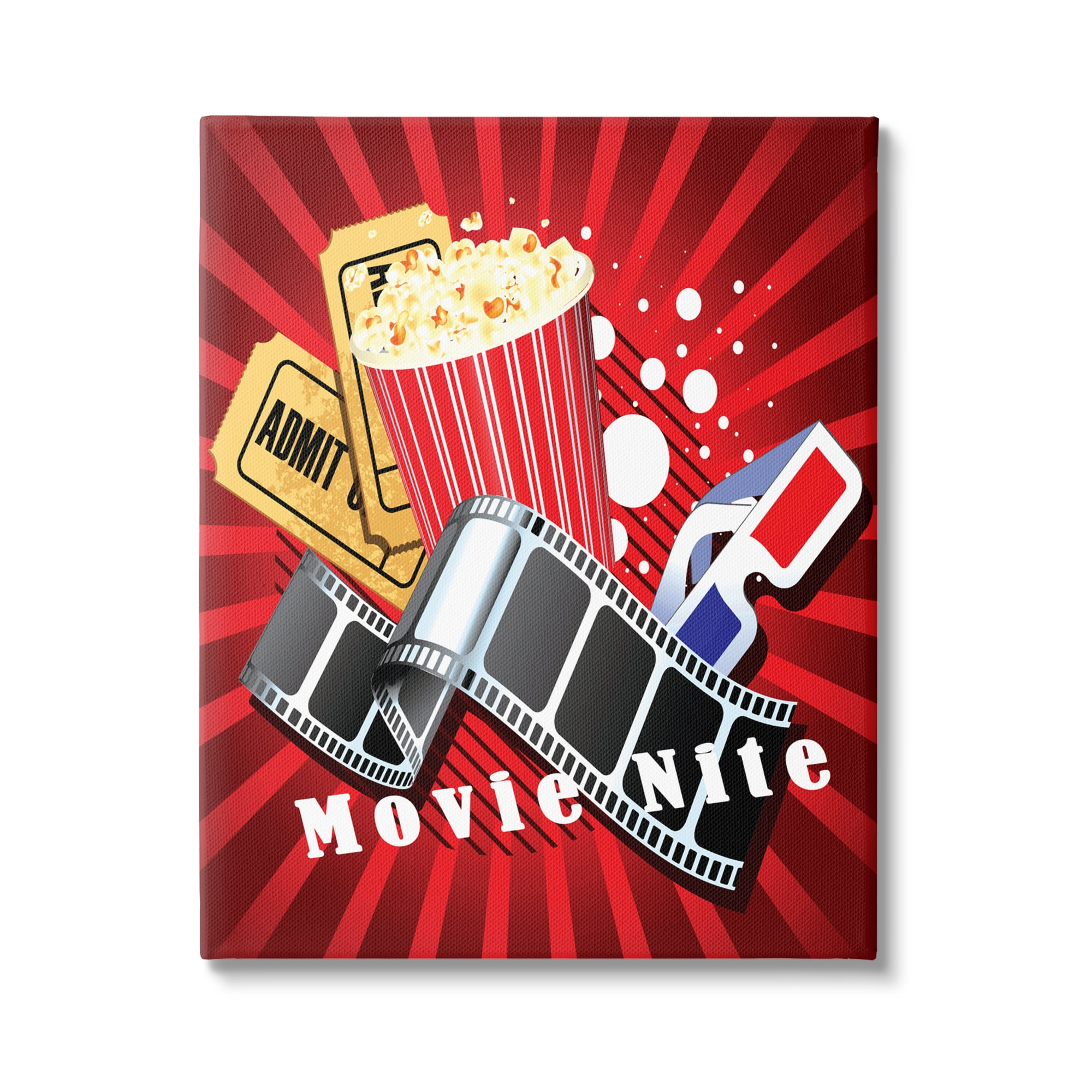 Stupell Industries Movie Nite Striped Vintage Cinema Popcorn Sign Graphic Art Gallery Wrapped Canvas Print Wall Art, Design by Yvonne Coleman Burney