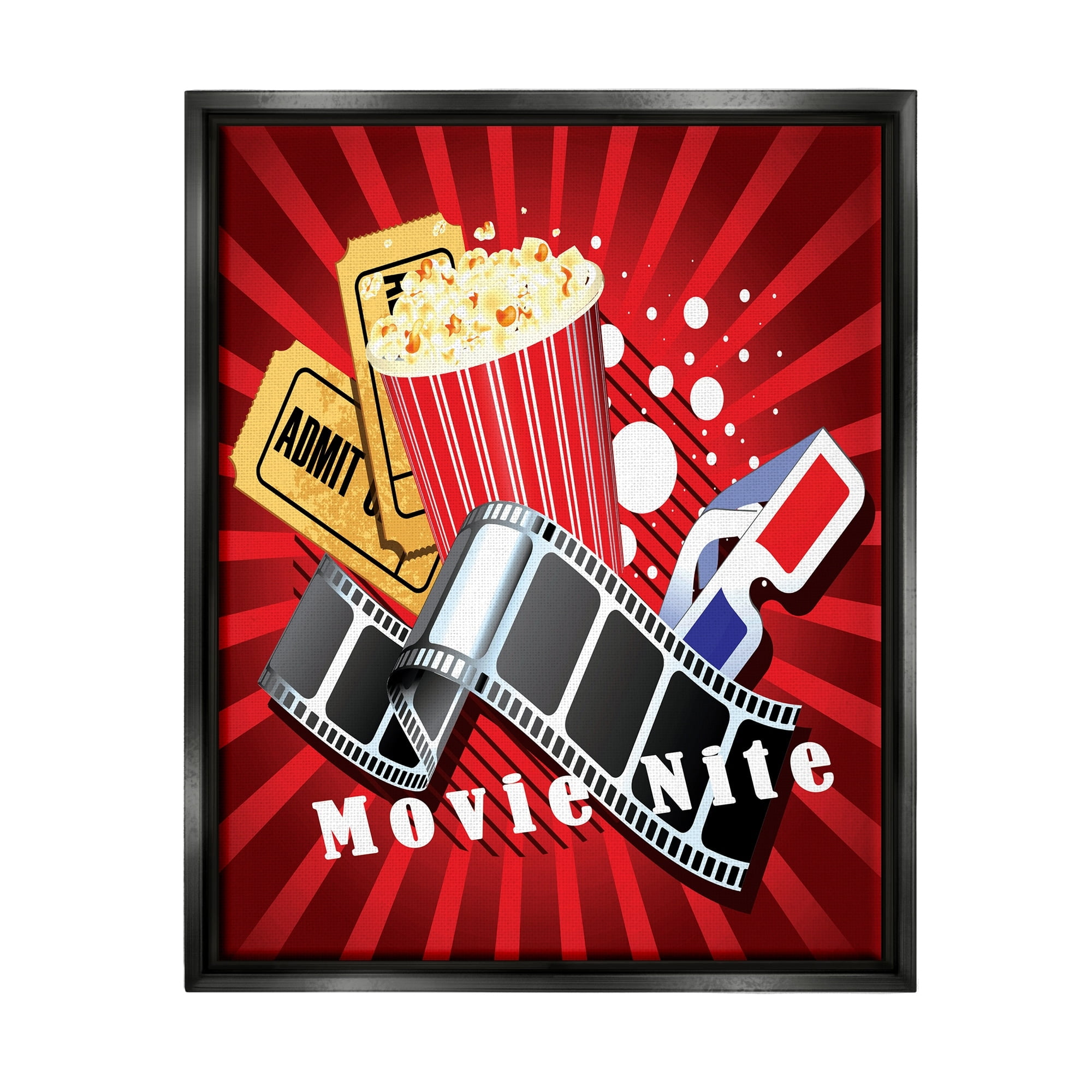 Stupell Industries Movie Nite Striped Vintage Cinema Popcorn Sign Graphic Art Jet Black Floating Framed Canvas Print Wall Art, Design by Yvonne Coleman Burney