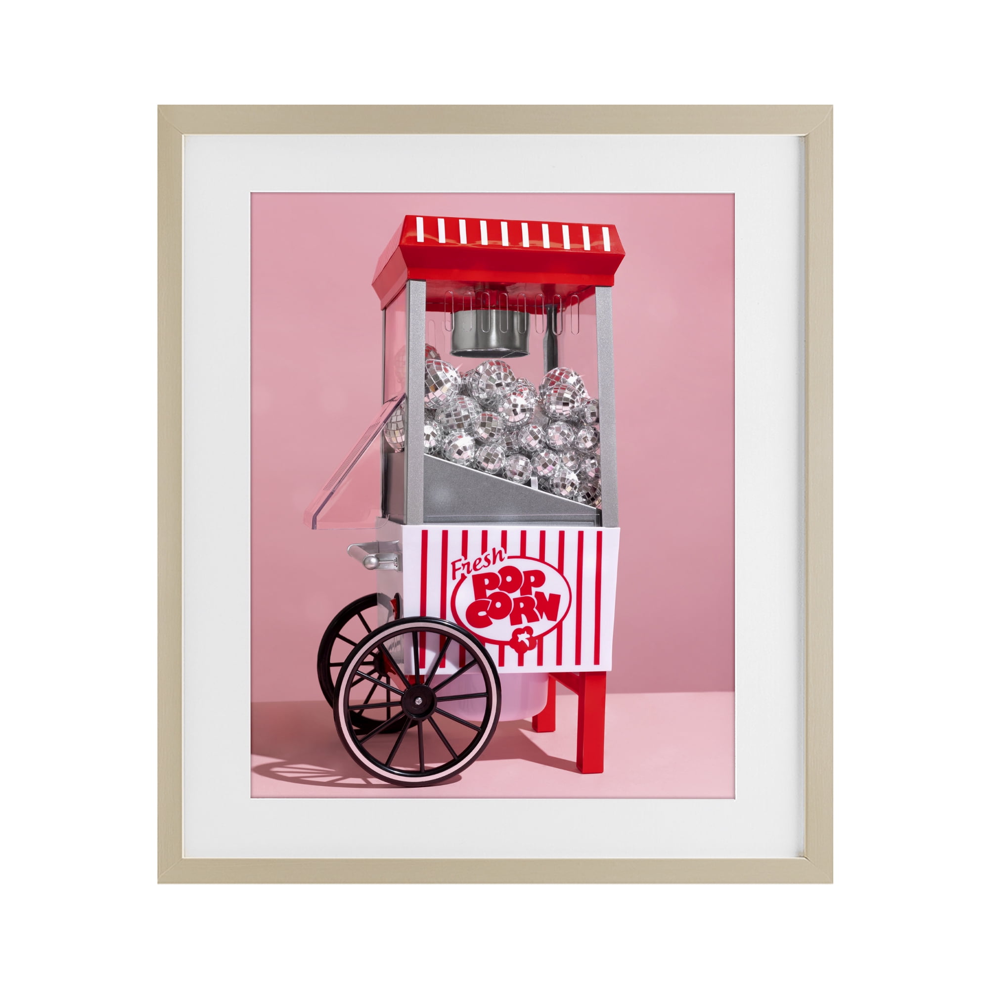 Stupell Industries Movie Popcorn with Disco Balls Birch Framed Print Under Glass, design by LISH Creative