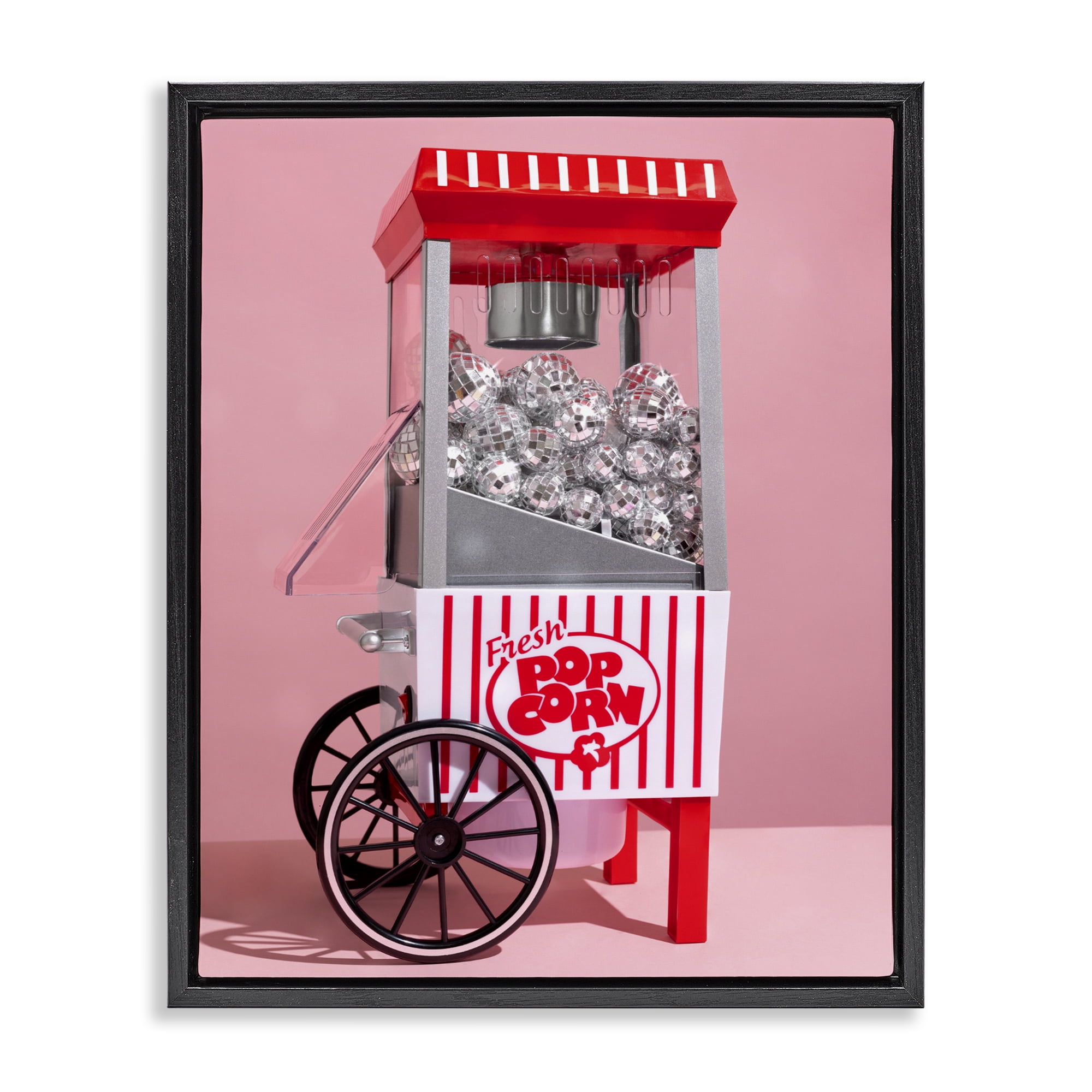 Stupell Industries Movie Popcorn with Disco Balls Black Framed Floater Canvas Wall Art, design by LISH Creative