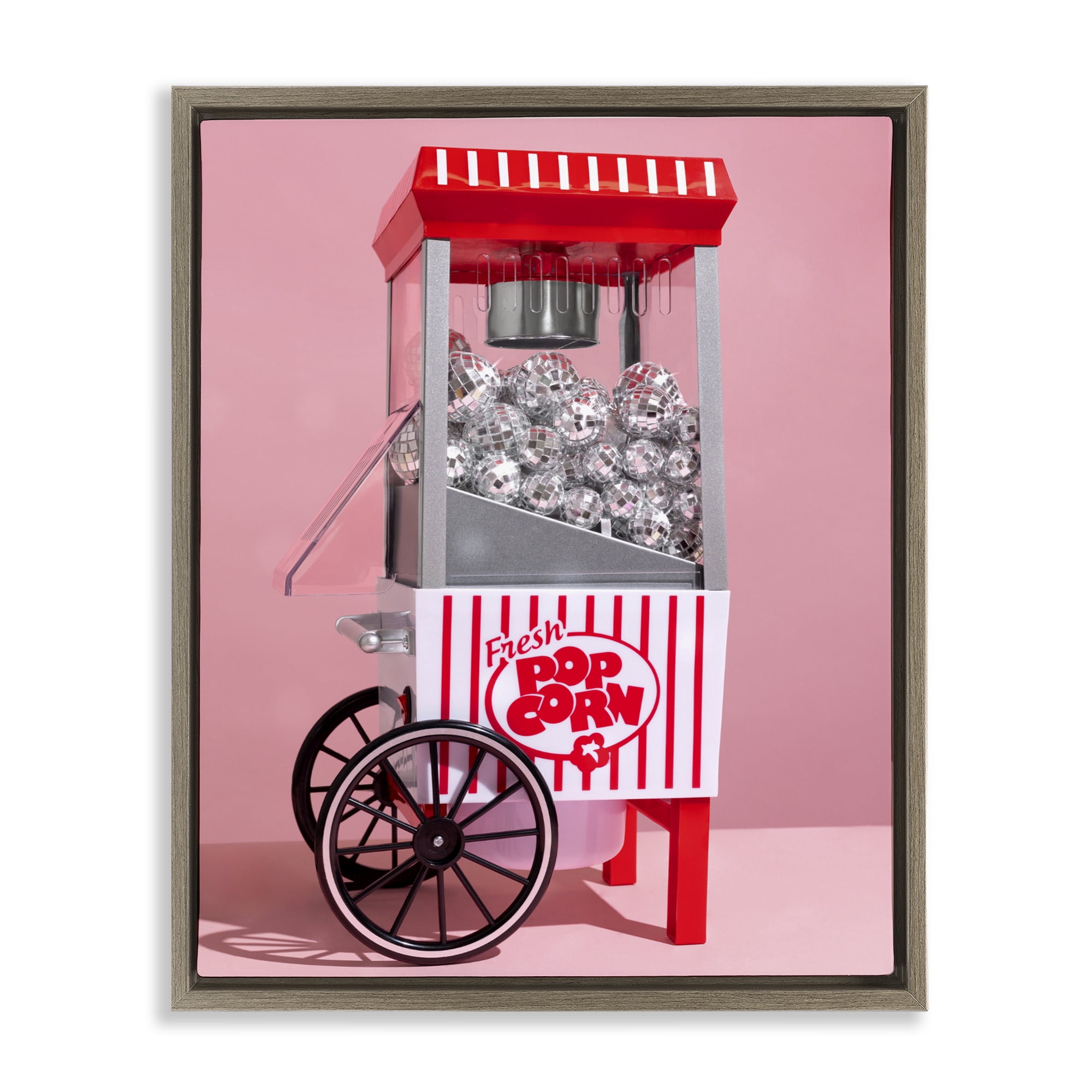 Stupell Industries Movie Popcorn with Disco Balls Brown Framed Floater Canvas Wall Art, design by LISH Creative