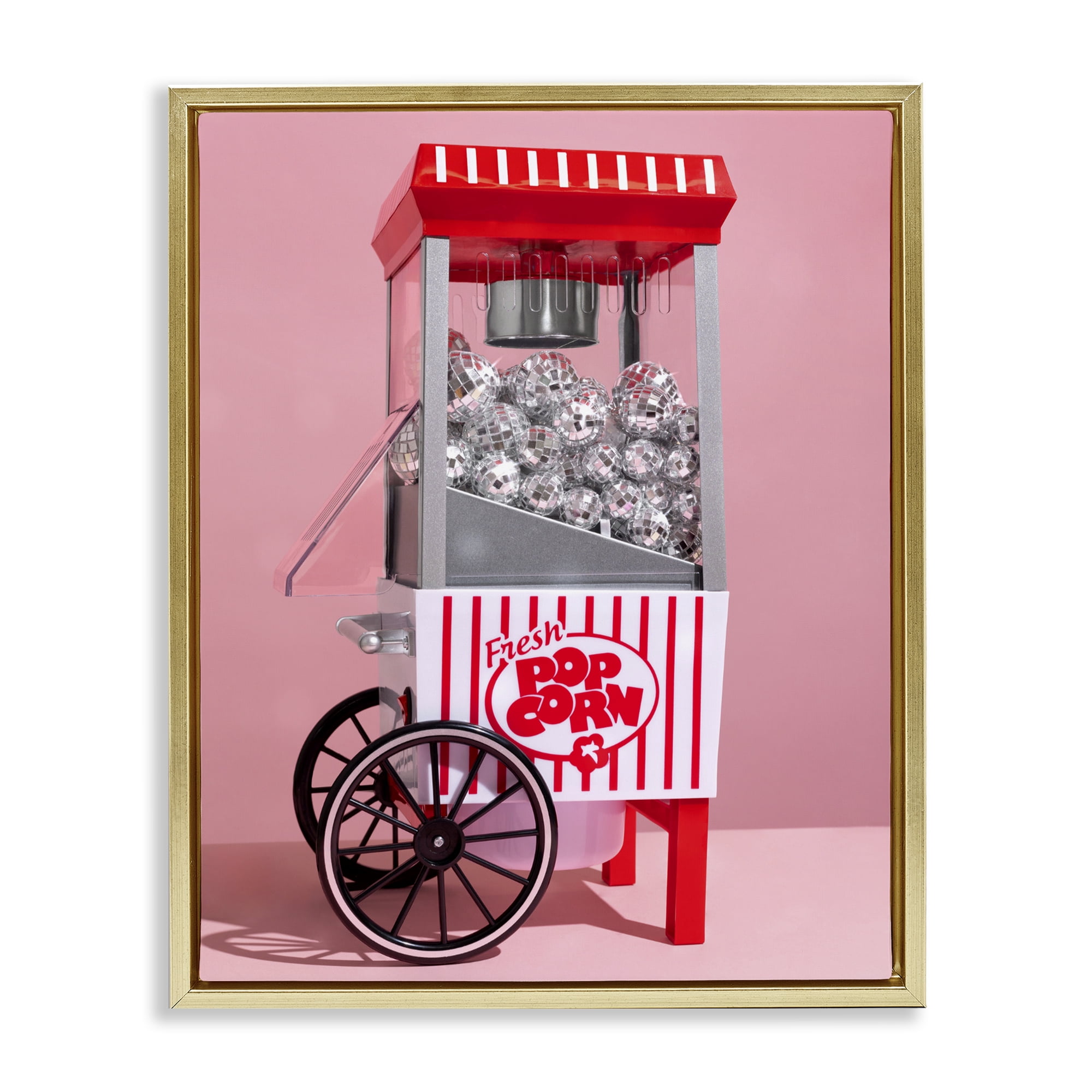Stupell Industries Movie Popcorn with Disco Balls Gold Framed Floater Canvas Wall Art, design by LISH Creative