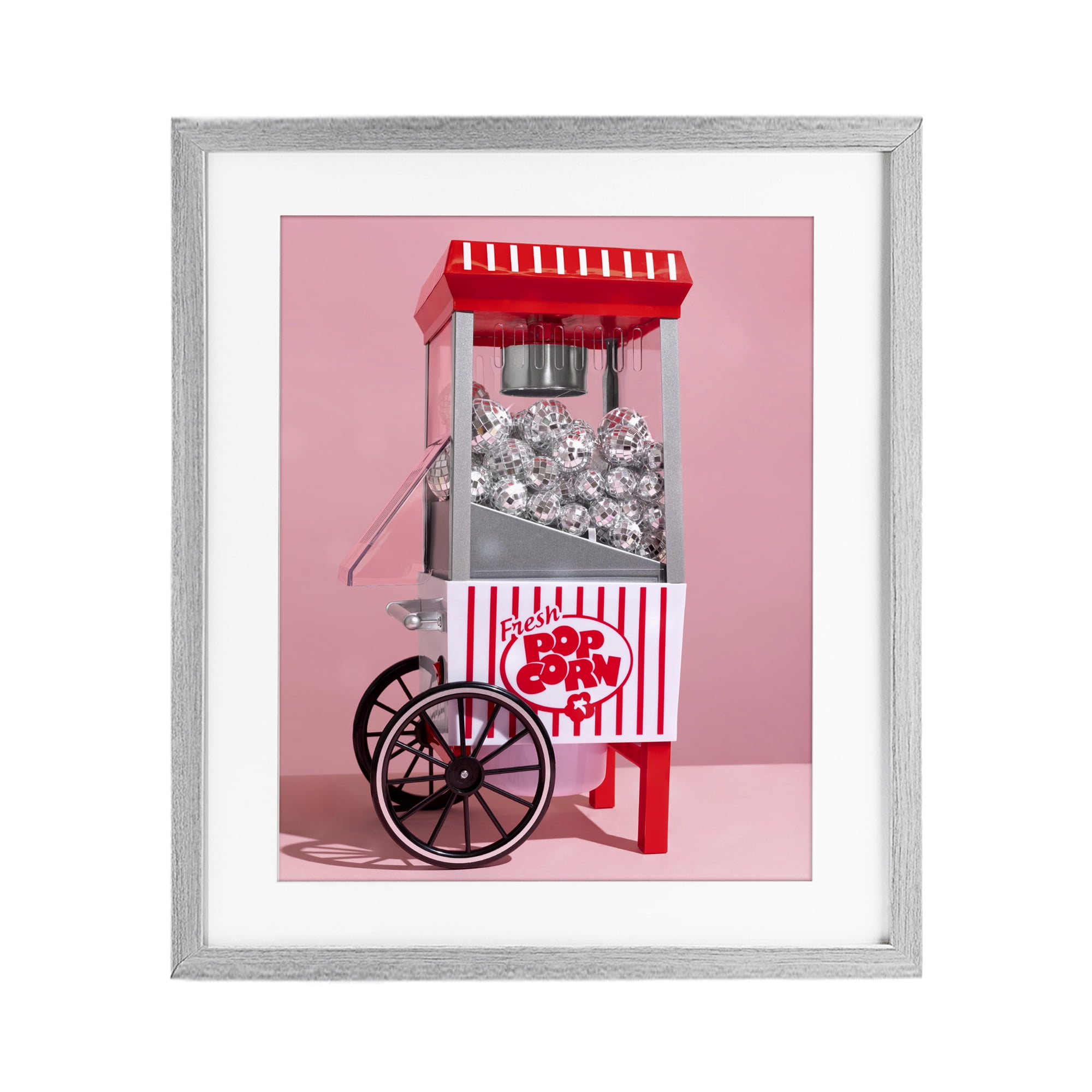 Stupell Industries Movie Popcorn with Disco Balls Gray Framed Print Under Glass, design by LISH Creative