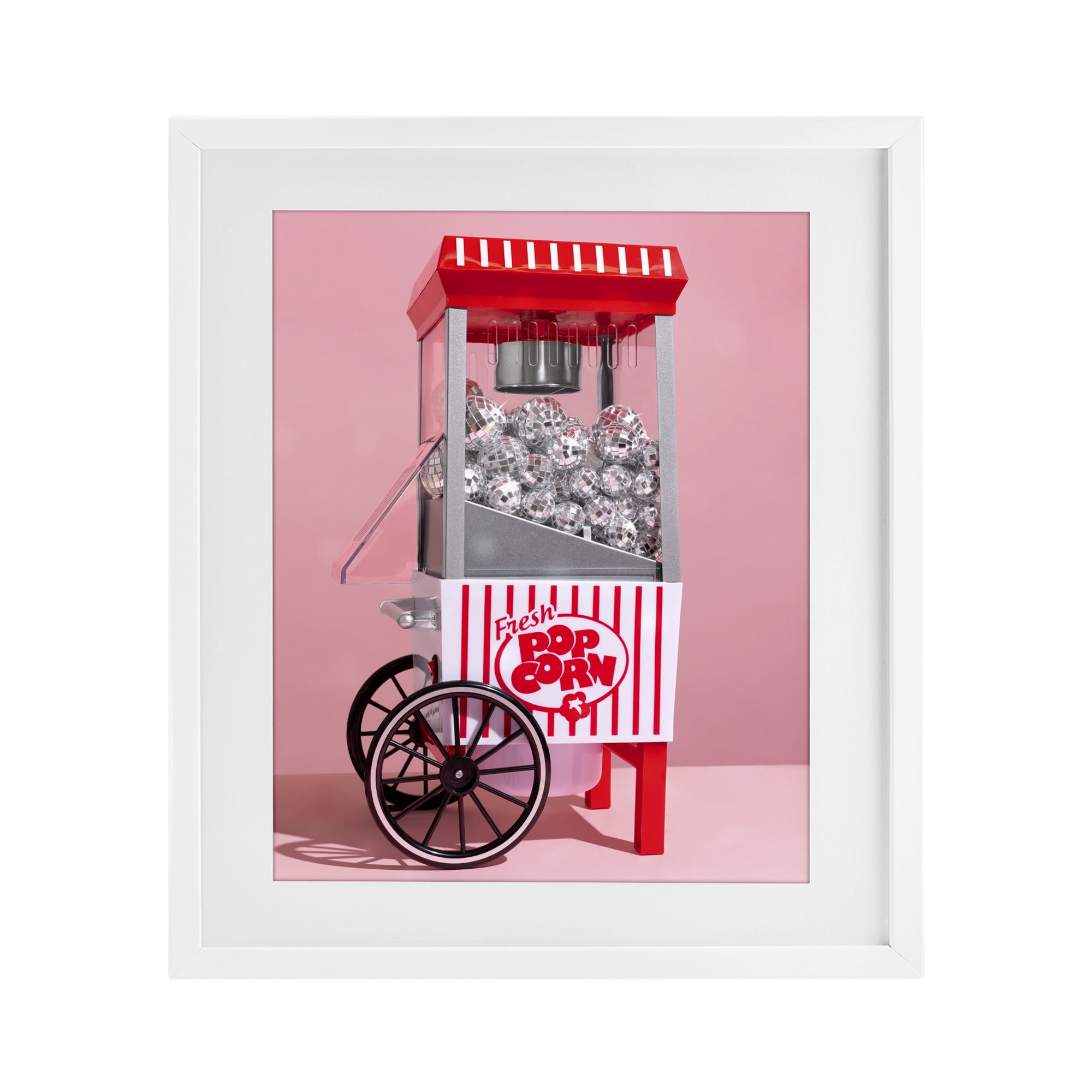 Stupell Industries Movie Popcorn with Disco Balls White Framed Print Under Glass, design by LISH Creative