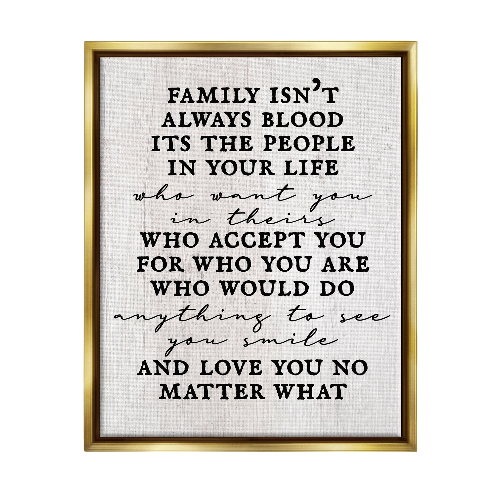 Stupell Industries Moving Family Quote Acceptance Text Plank Patterned Graphic Art Metallic Gold Floating Framed Canvas Print Wall Art, Design by Daphne Polselli