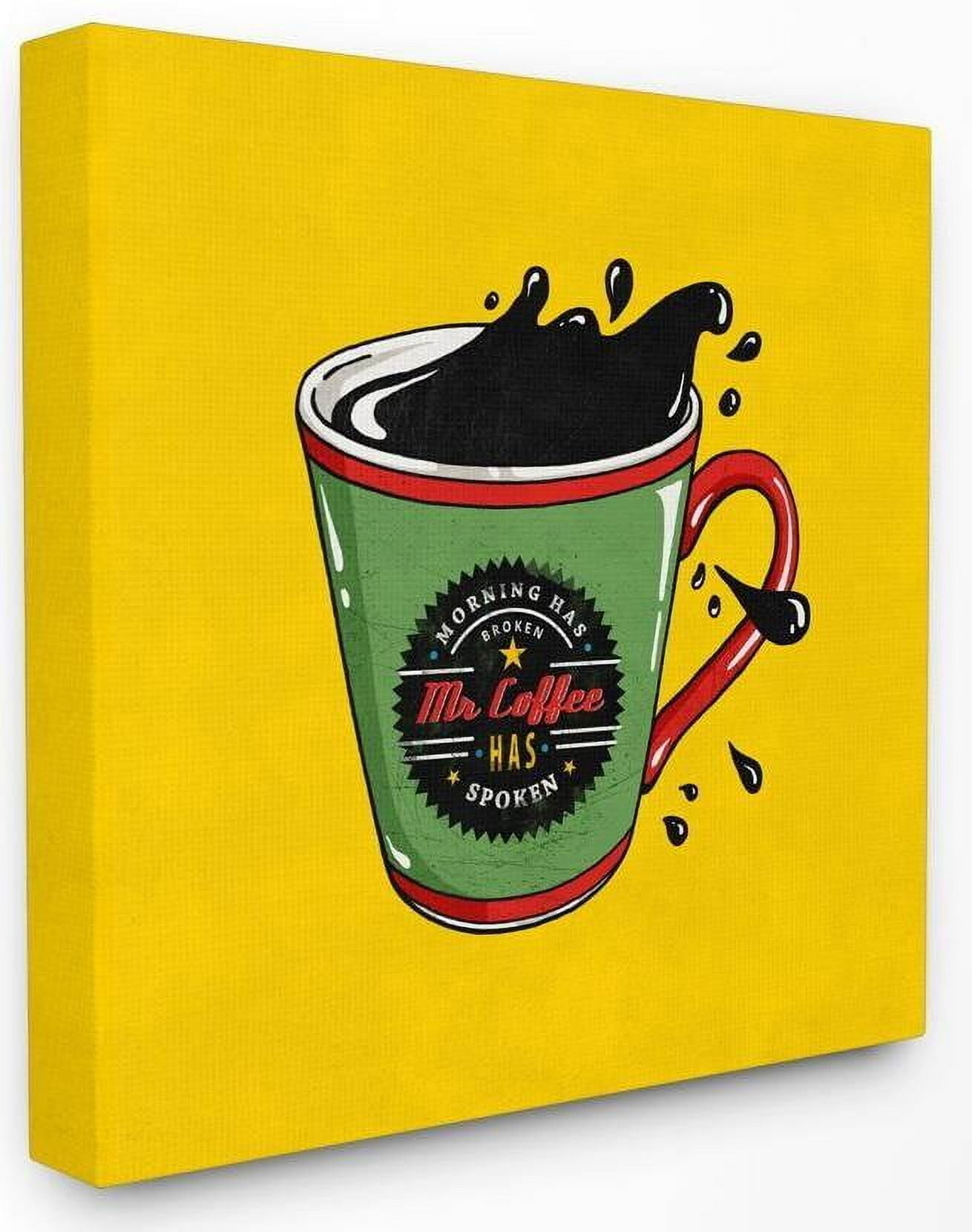 Stupell Industries Mr. Coffee Vintage Comic Book Yellow Design Canvas Wall Art by Ester Kay