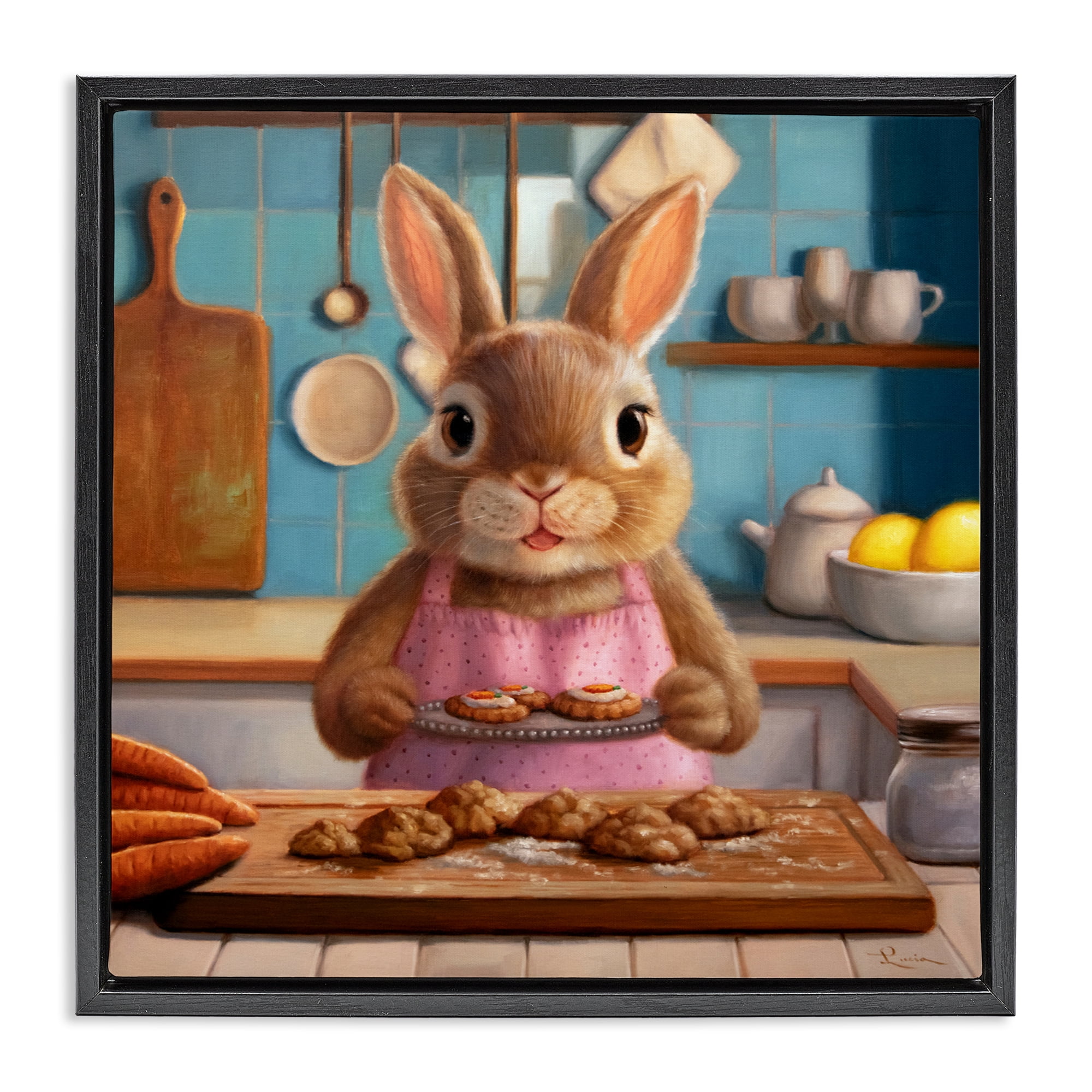 Stupell Industries Mrs. Bunny Bakewell Black Framed Floater Canvas Wall Art, design by Lucia Heffernan