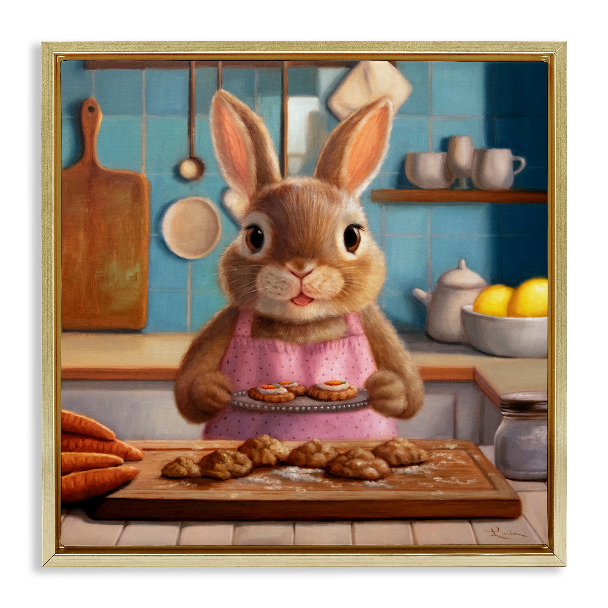 Stupell Industries Mrs. Bunny Bakewell Gold Framed Floater Canvas Wall Art, design by Lucia Heffernan