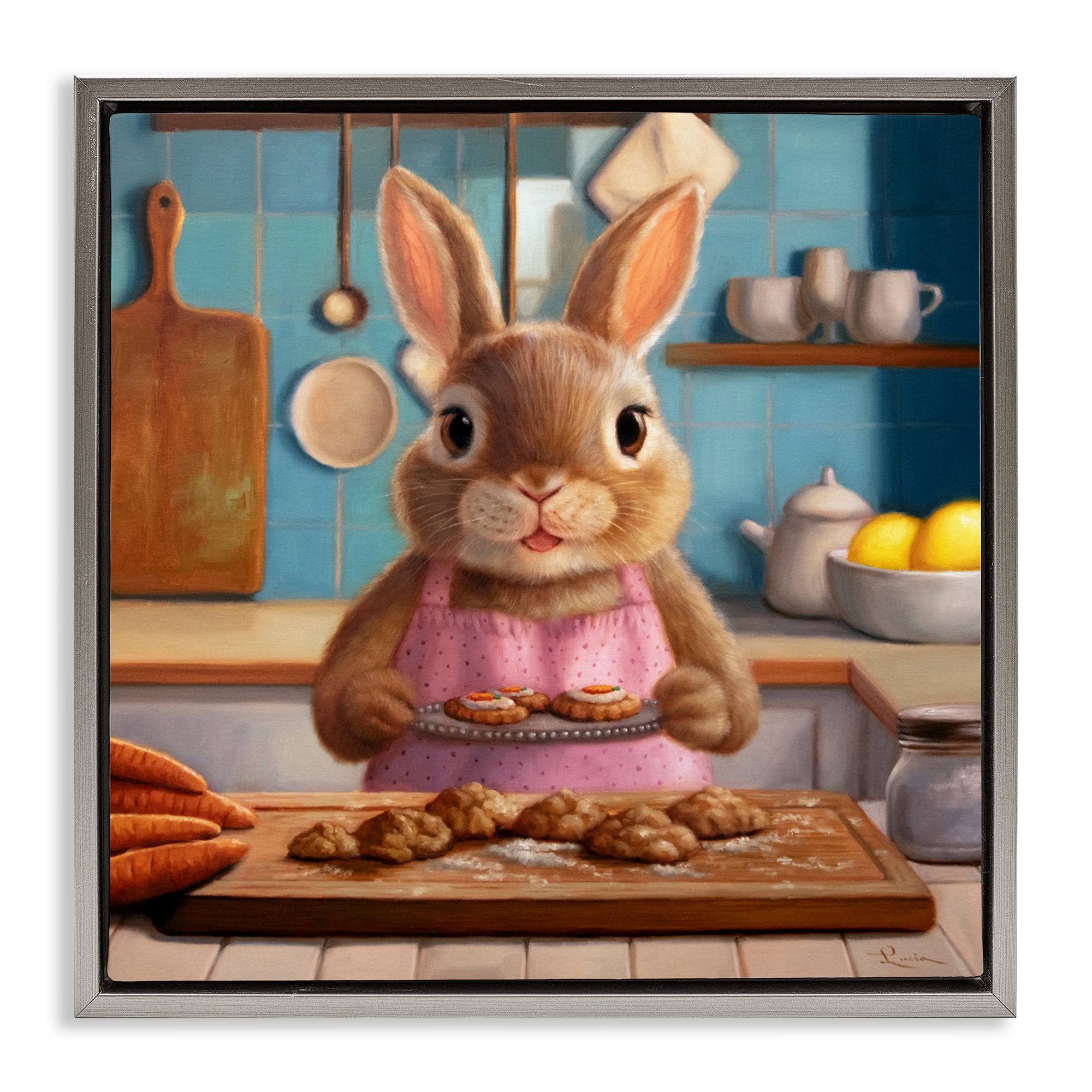 Stupell Industries Mrs. Bunny Bakewell Gray Framed Floater Canvas Wall Art, design by Lucia Heffernan