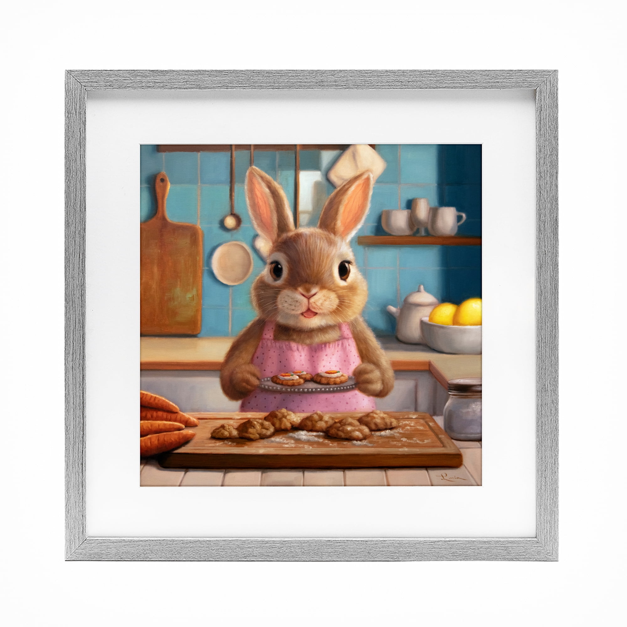 Stupell Industries Mrs. Bunny Bakewell Gray Framed Print Under Glass, design by Lucia Heffernan