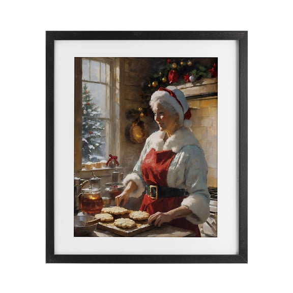 Mrs. Claus Baking Cookies Black Framed Print Under Glass, 17 x 21, Made In USA